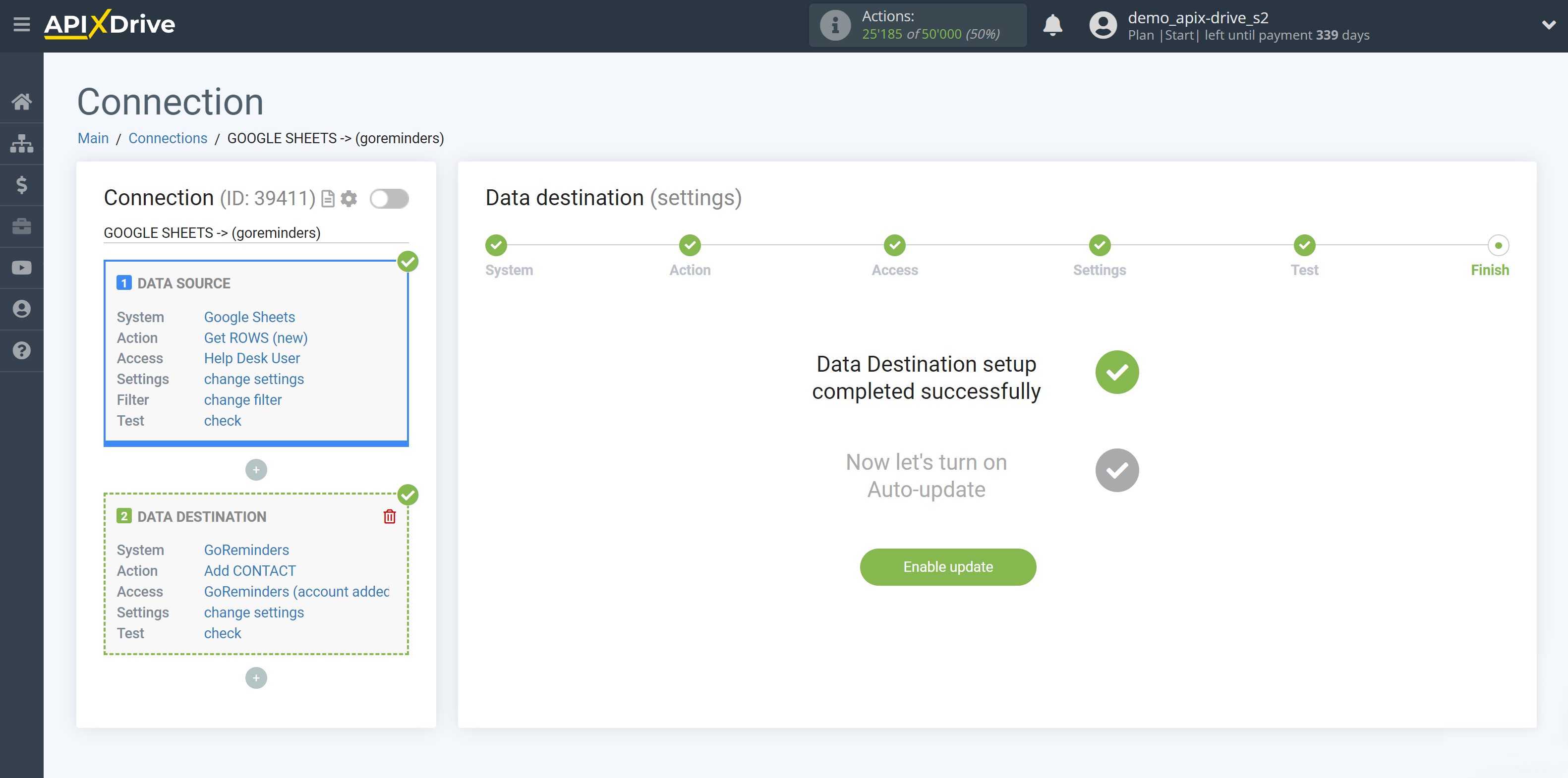 &nbsp;How to Connect GoReminders as Data Destination | Enable auto-update