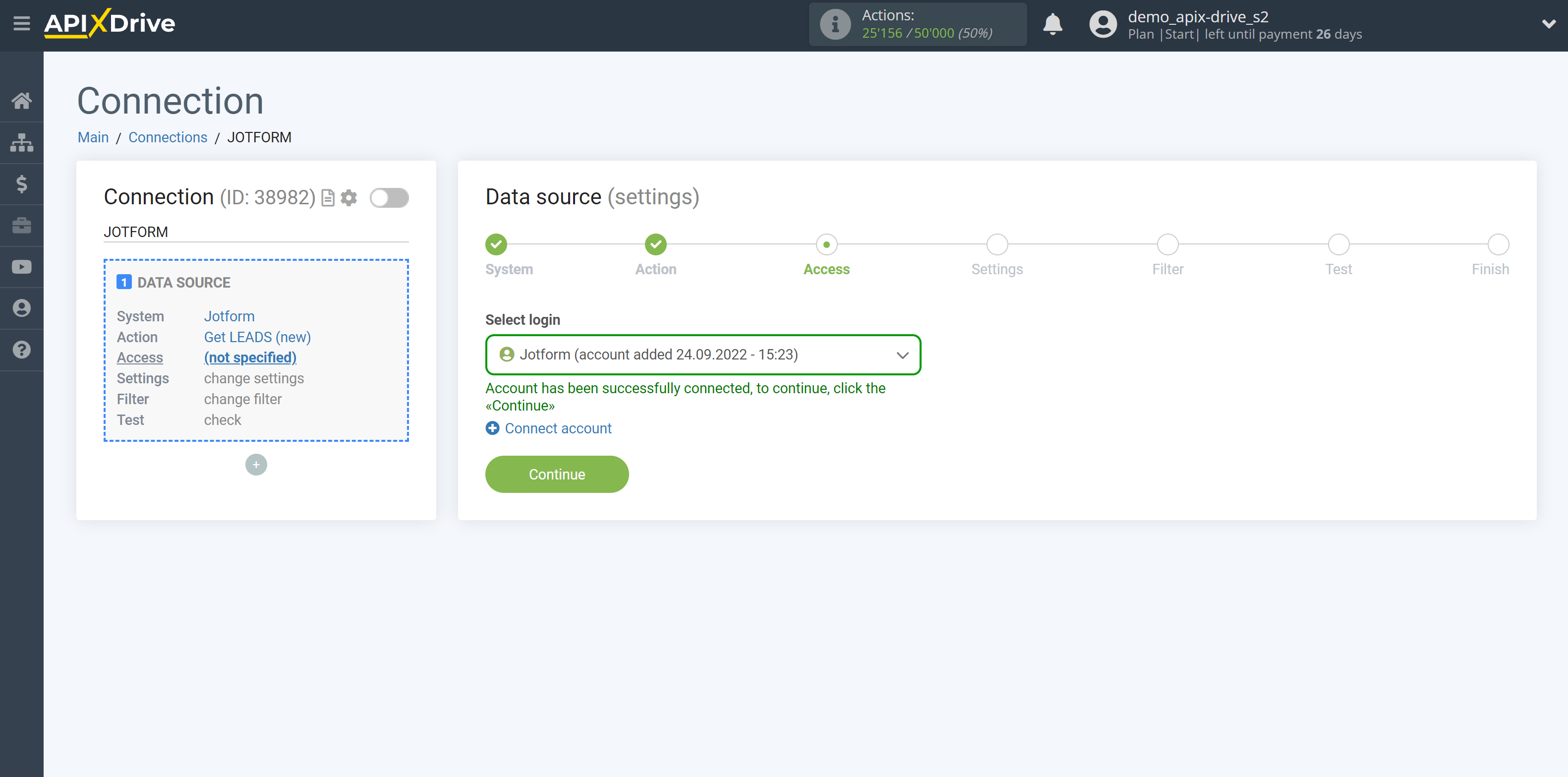 How to Connect Jotform as Data Source | Account selection