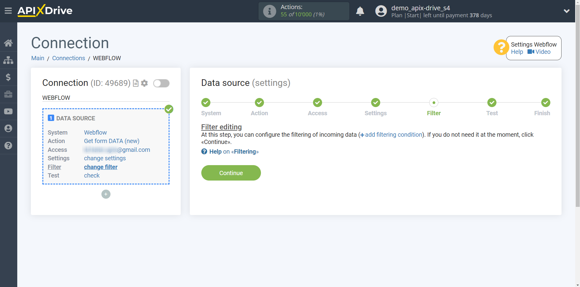 How to Connect Webflow as Data Source | Data filter