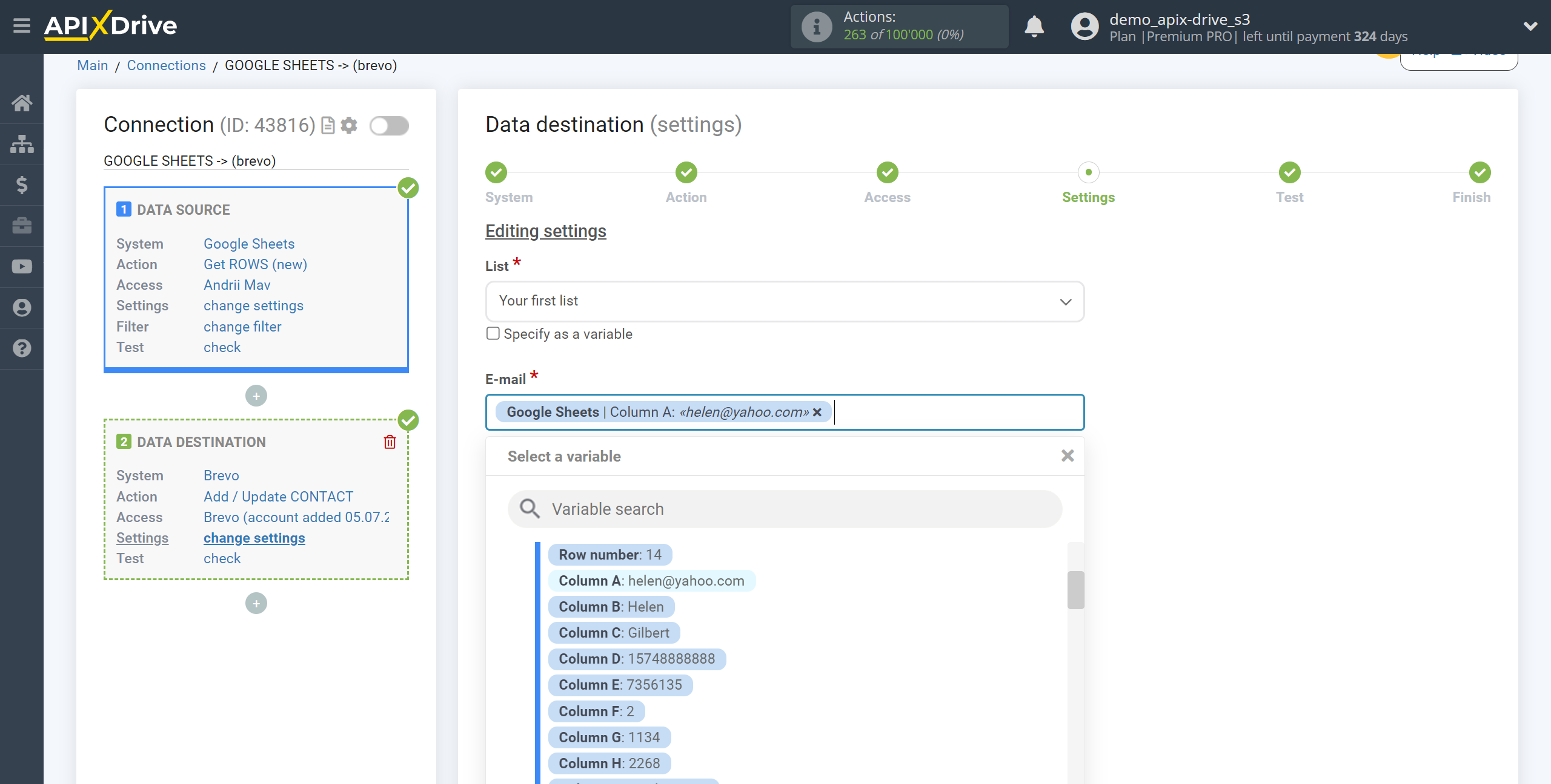 How to Connect Brevo as Data Destination | Assigning fields