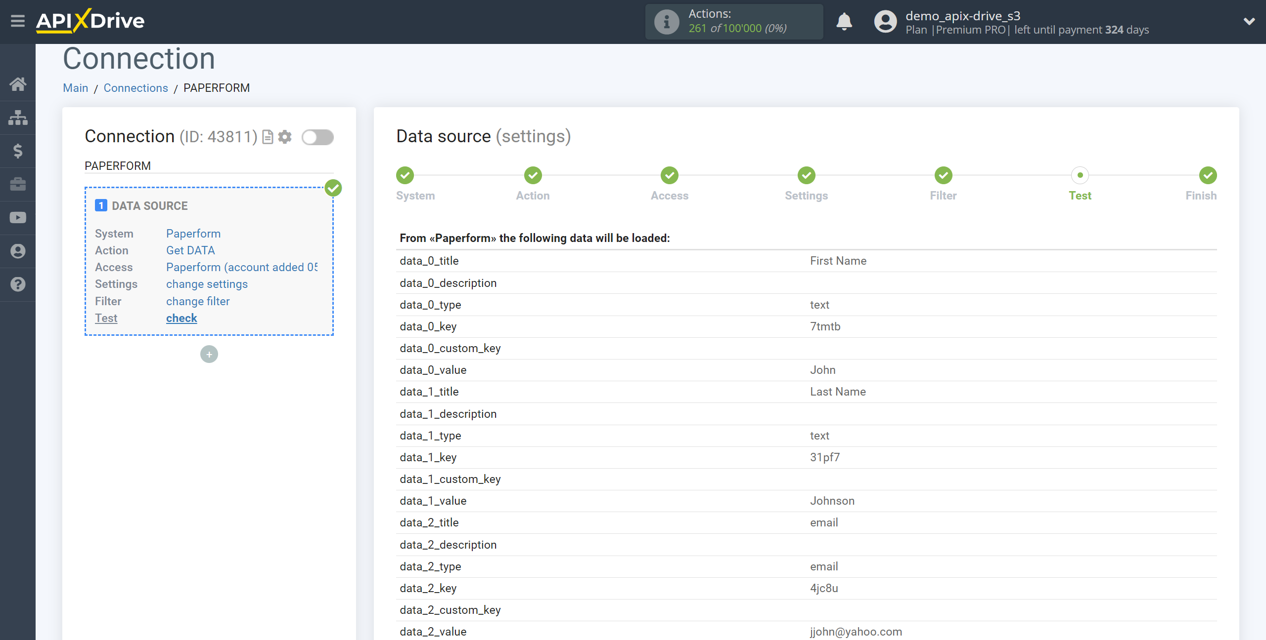 How to Connect Paperform as Data Source | Test data