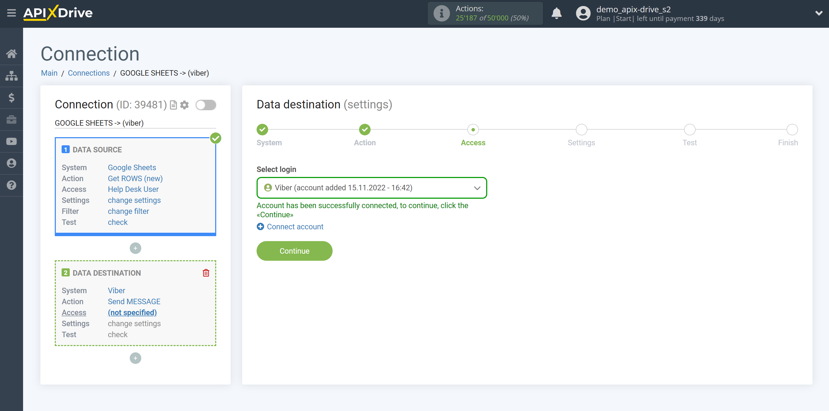 How to Connect Viber as Data Destination | Account selection