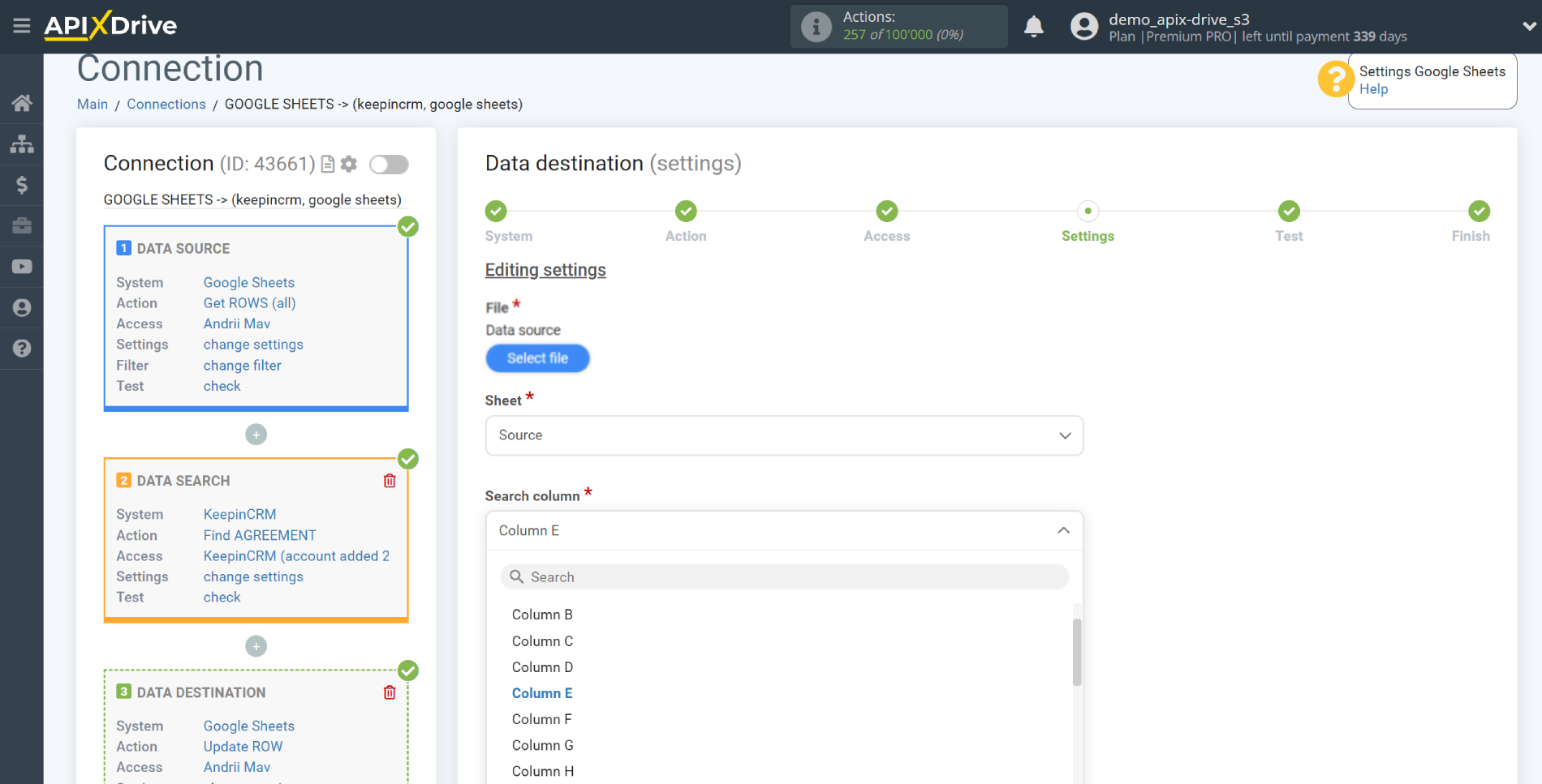 Setting up KeepinCRM Agreement Search in Google Sheets | Assigning fields