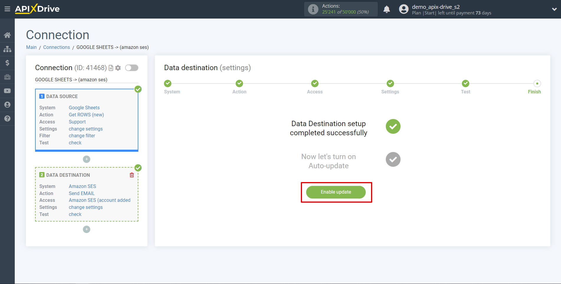 How to Connect Amazon SES as Data Destination | Enable auto-update