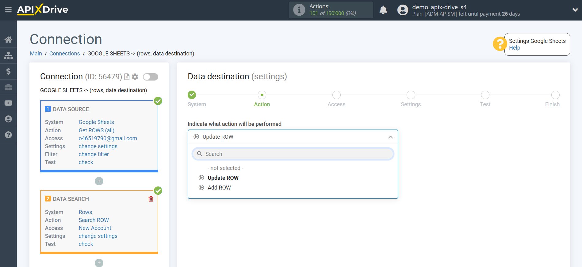 Setting up an Rows Item Search in Google Sheets | Action selection Setting up an Rows Item Search in Google Sheets | Action selection