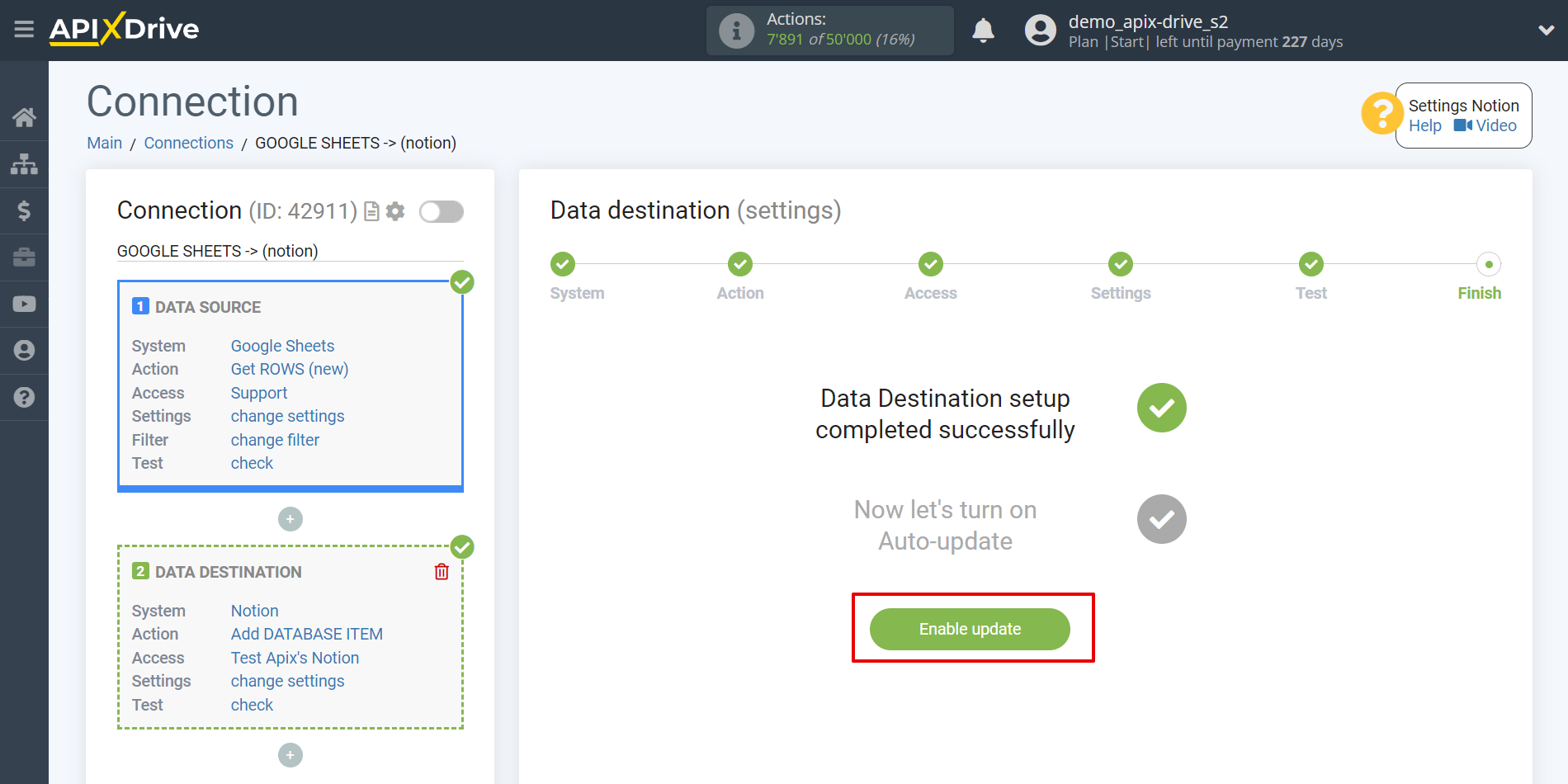 How to Connect Notion as Data Destination | Enable auto-update