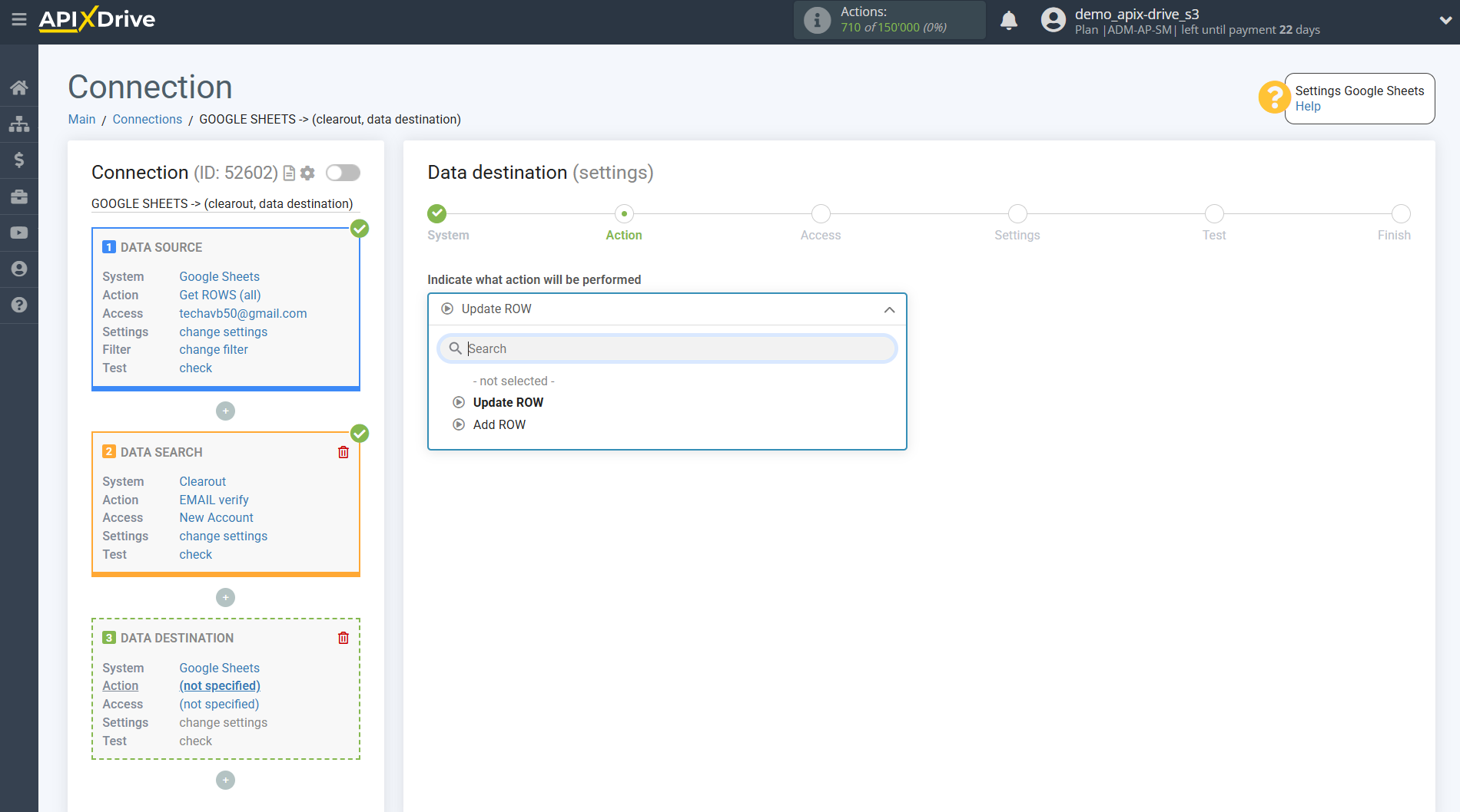 Setting Search to Verification E-MAIL Clearout in Google Sheets | Action selection Setting Search to Verification E-MAIL Clearout in Google Sheets | Action selection