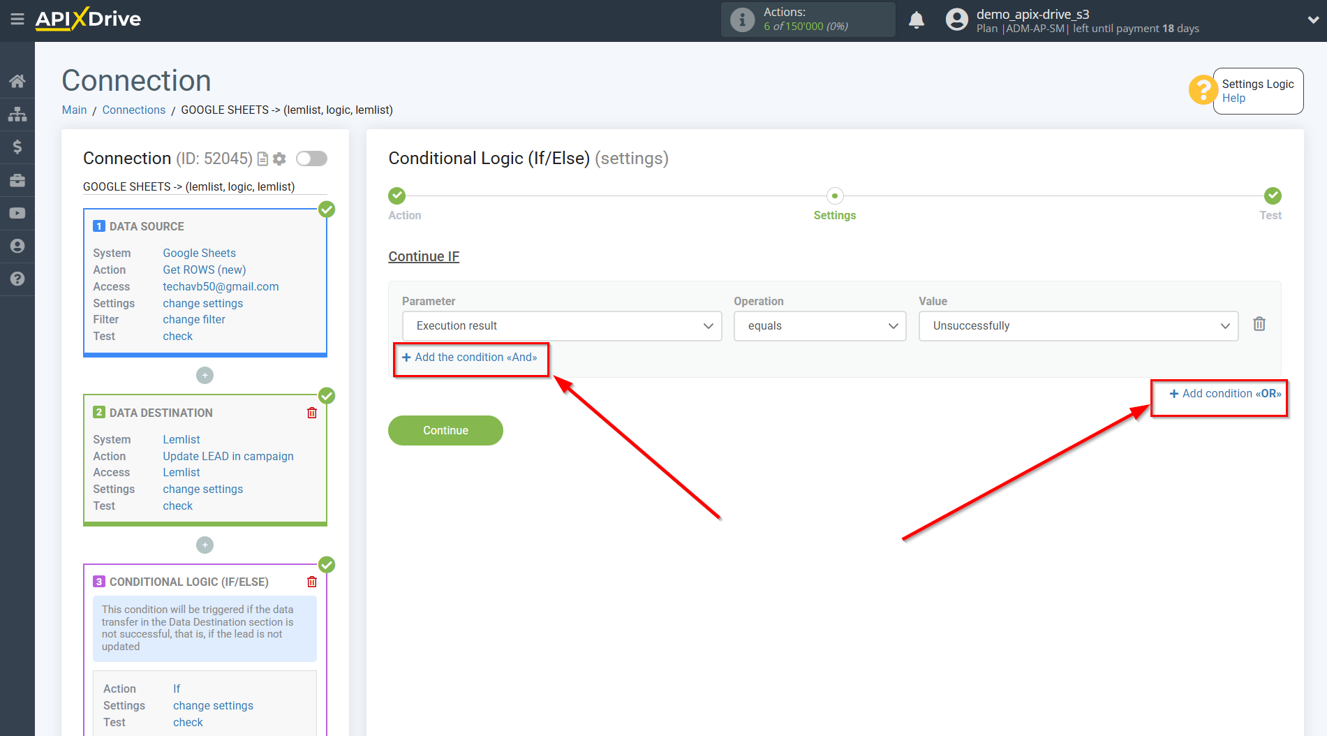 How to setup Lemlist Update Lead in campaign / Add Lead in campaign | Additional conditions "AND", "OR"