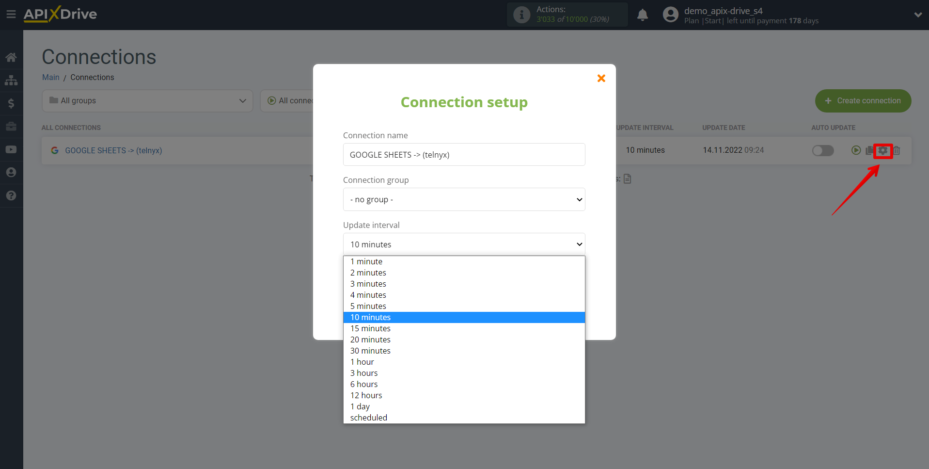 How to Connect Telnyx as Data Destination | Update interval