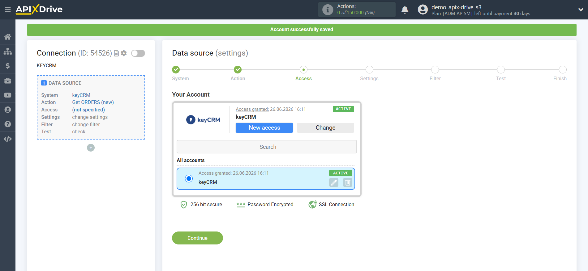 How to Connect KeyCRM as Data Source | Account selection