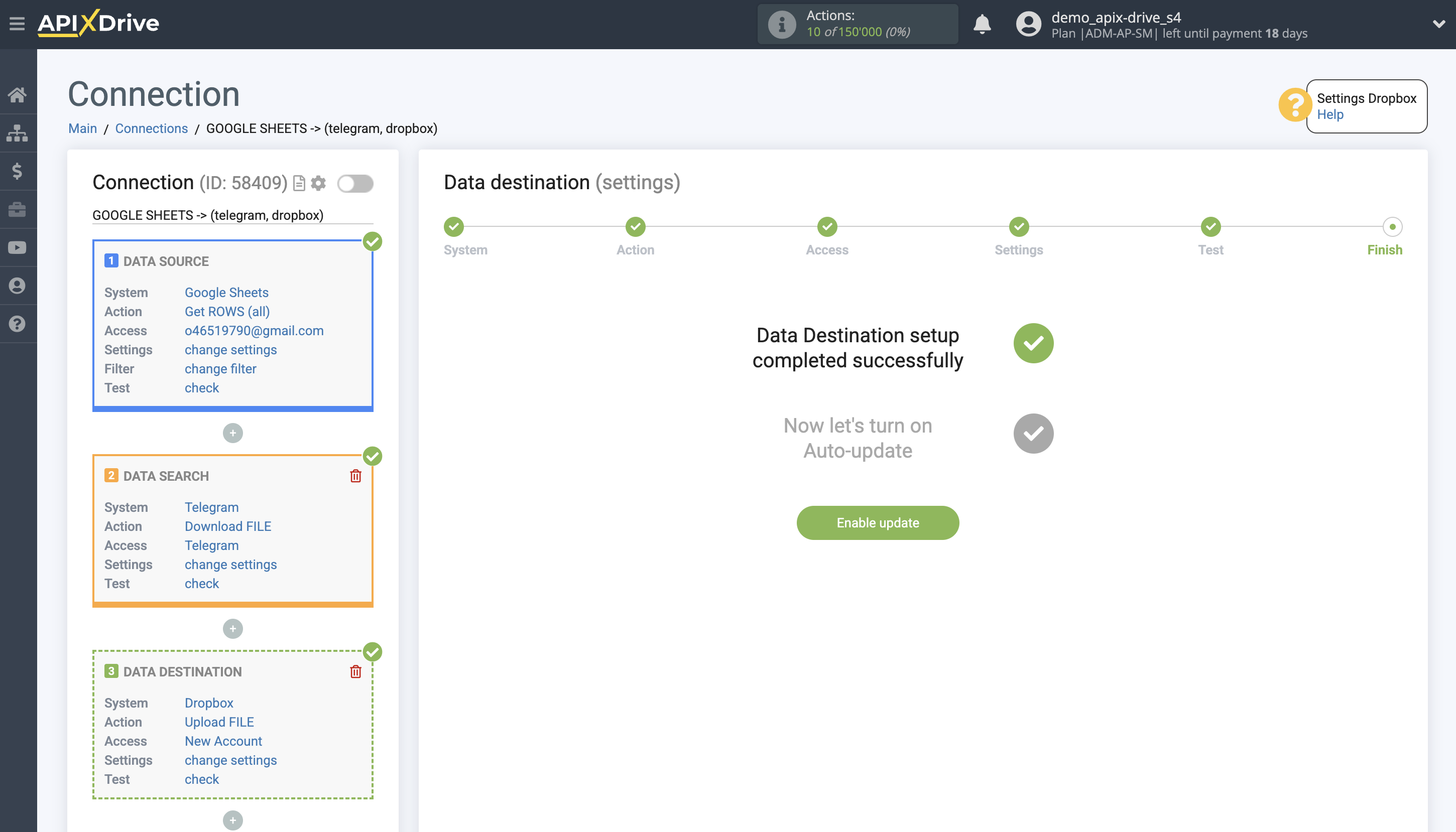Telegram File Upload Settings to Dropbox | Enable auto-update