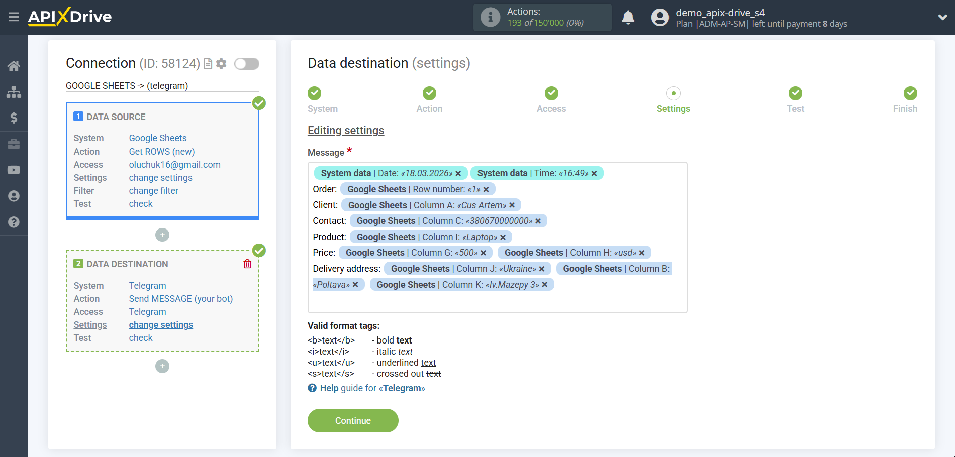 How to Connect Telegram as Data Destination | Forming a message