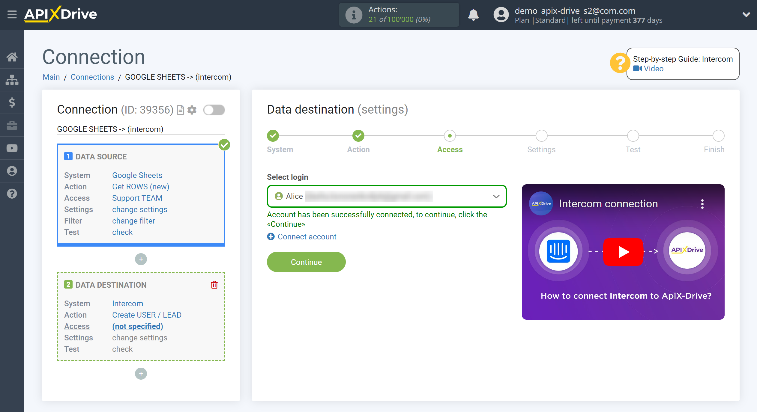 How to Connect Intercom as Data Destination | Account connection