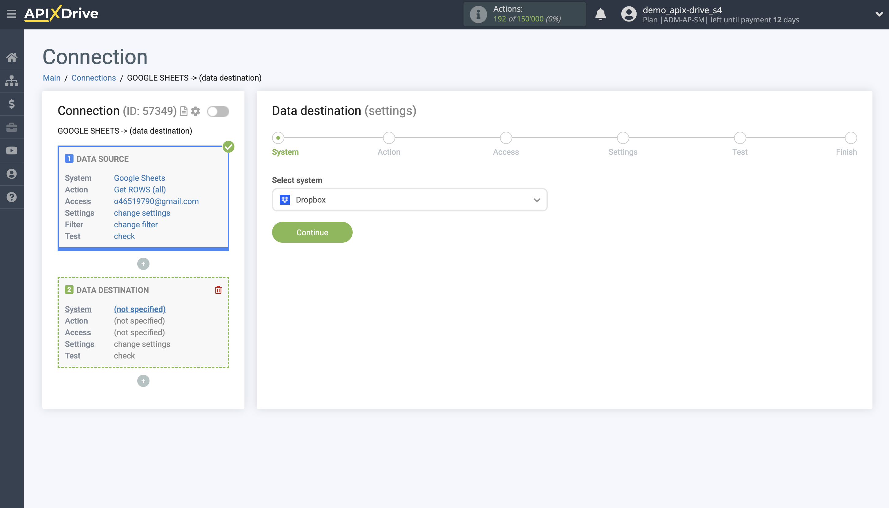 How to Connect Dropbox as Data Destination | System selection How to Connect Dropbox as Data Destination | System selection