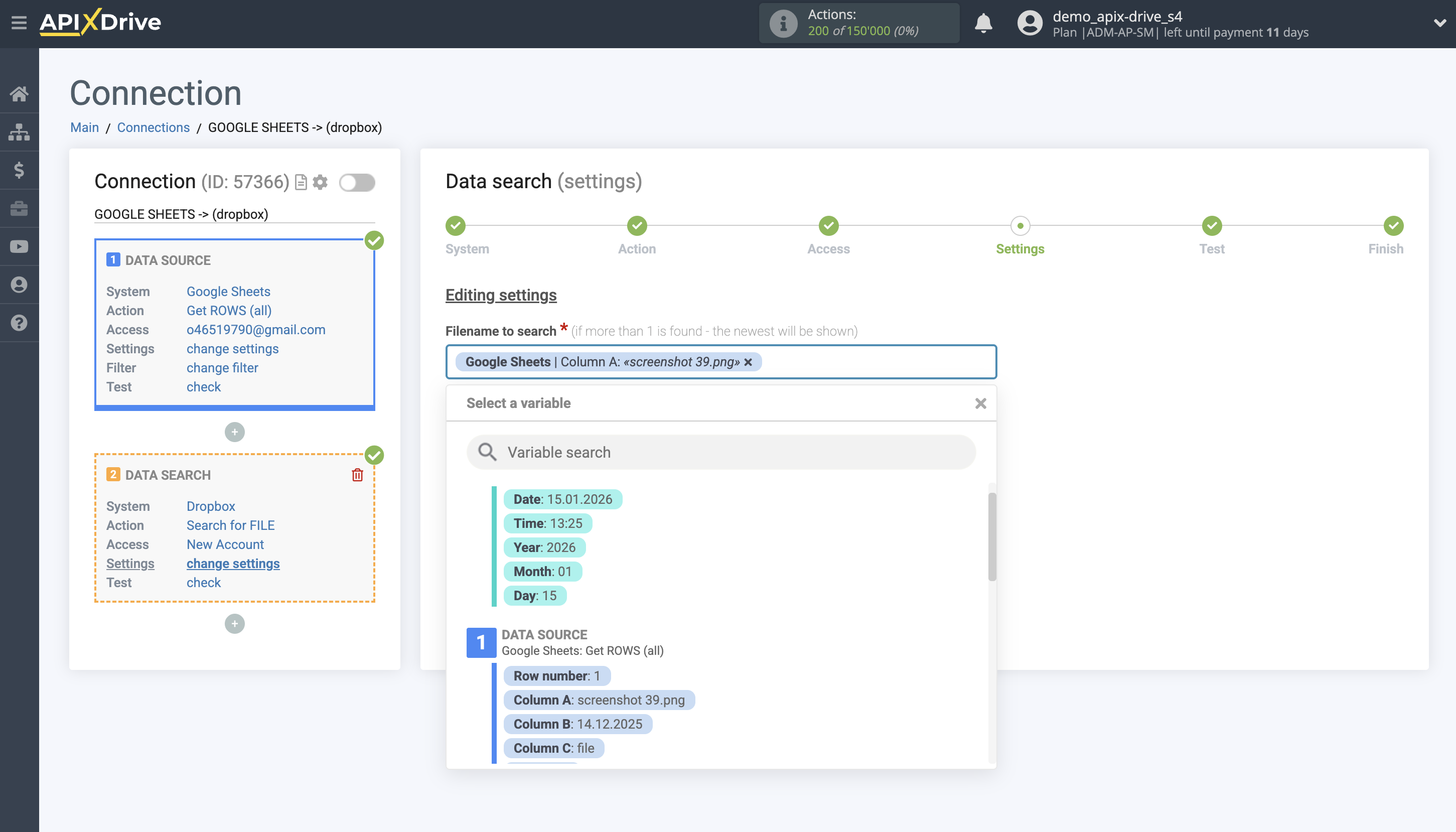 Setting up Dropbox Contact Search in Google Sheets | Assigning fields