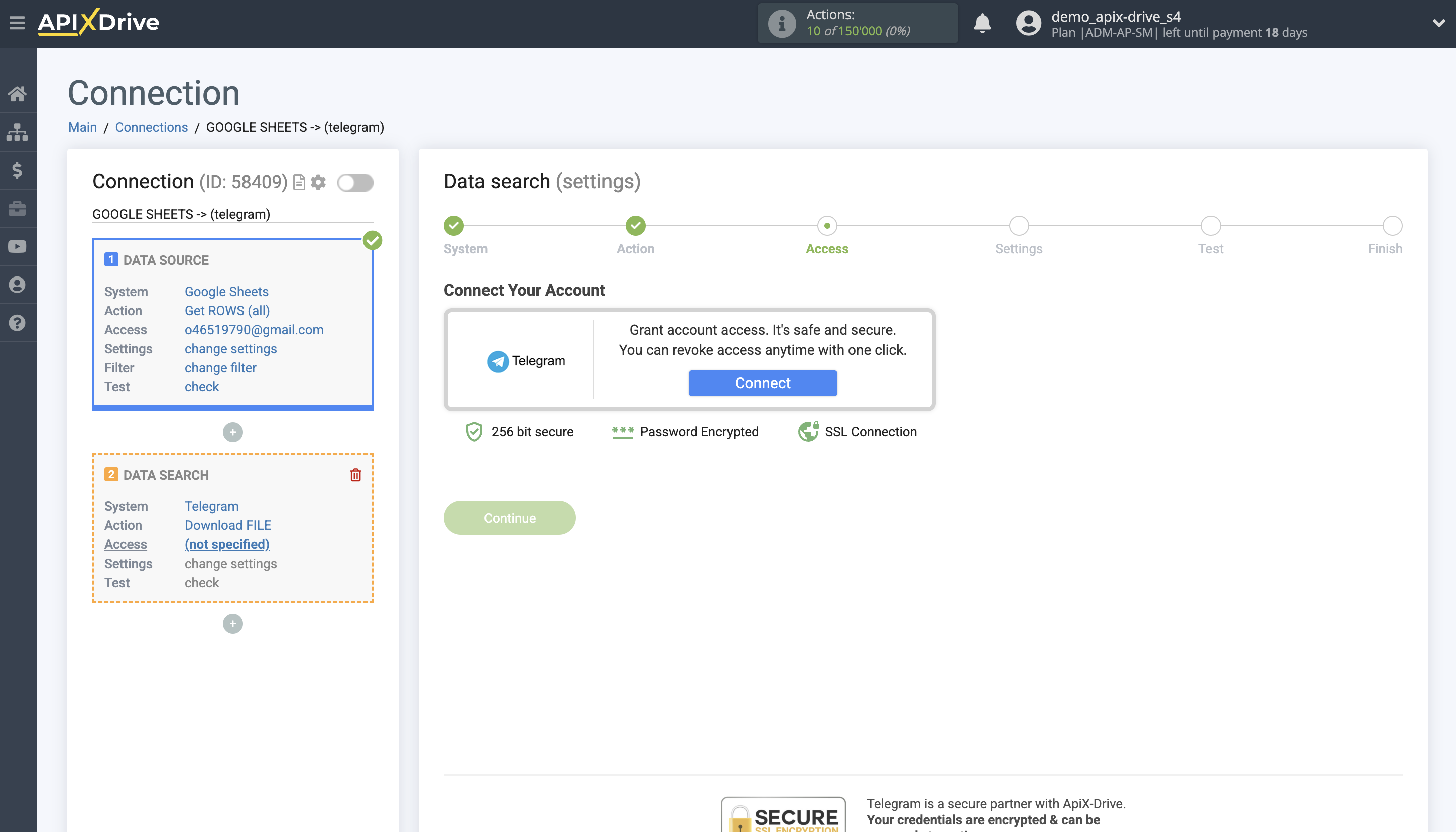 Telegram File Upload Settings to Dropbox | Connecting account
