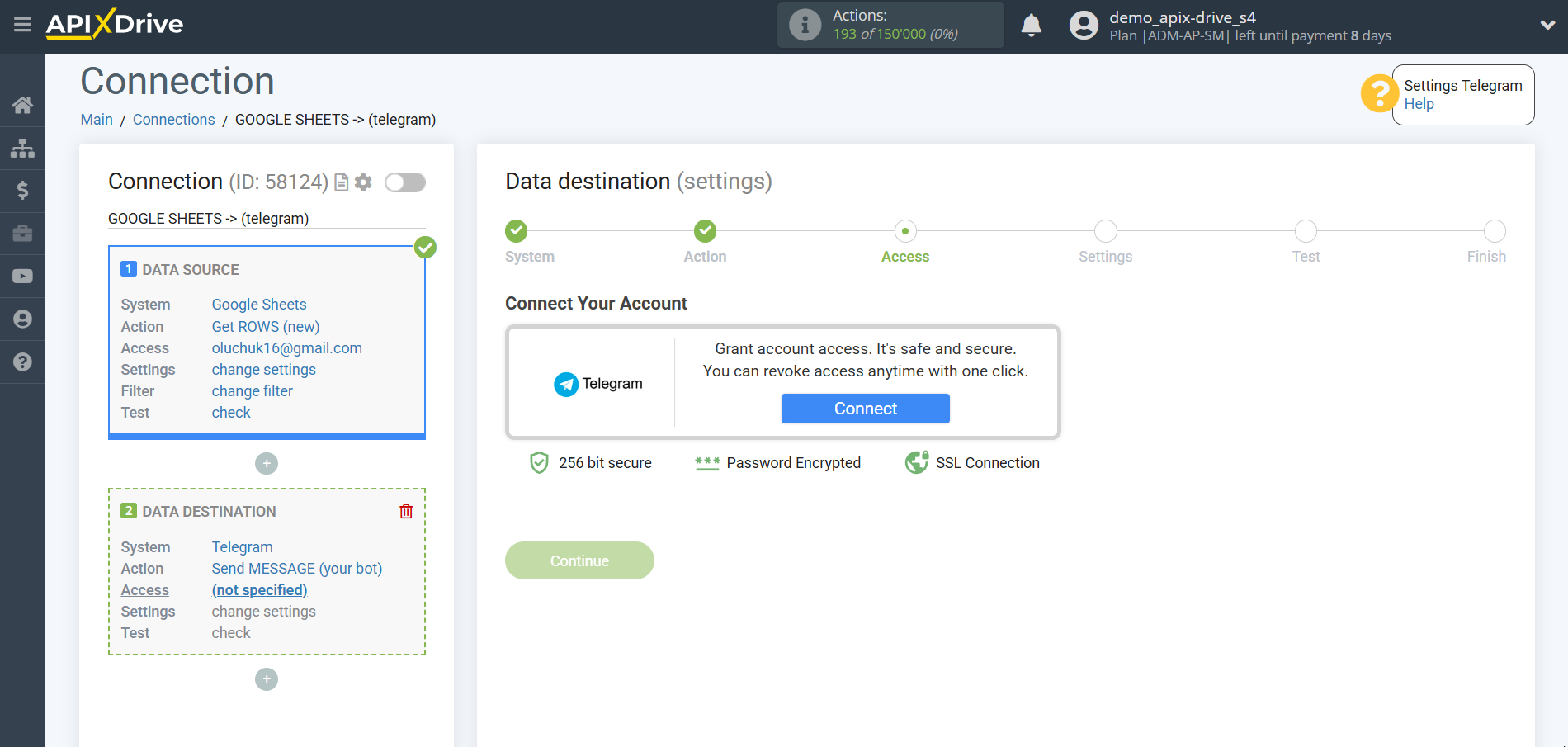 How to Connect Telegram as Data Destination | Connecting a data destination system account