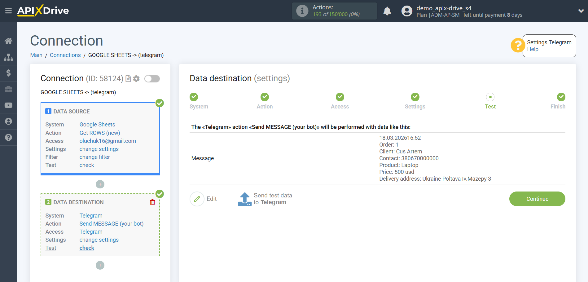 How to Connect Telegram as Data Destination | Test data