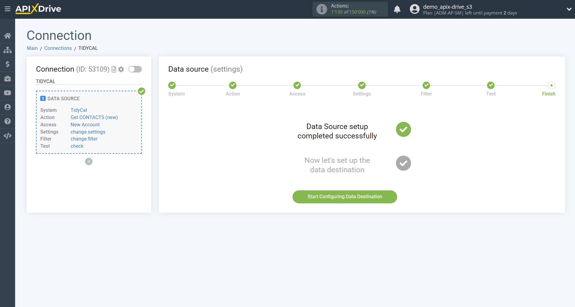 How to Connect Tidycal as Data Source | Setup Data Destination system