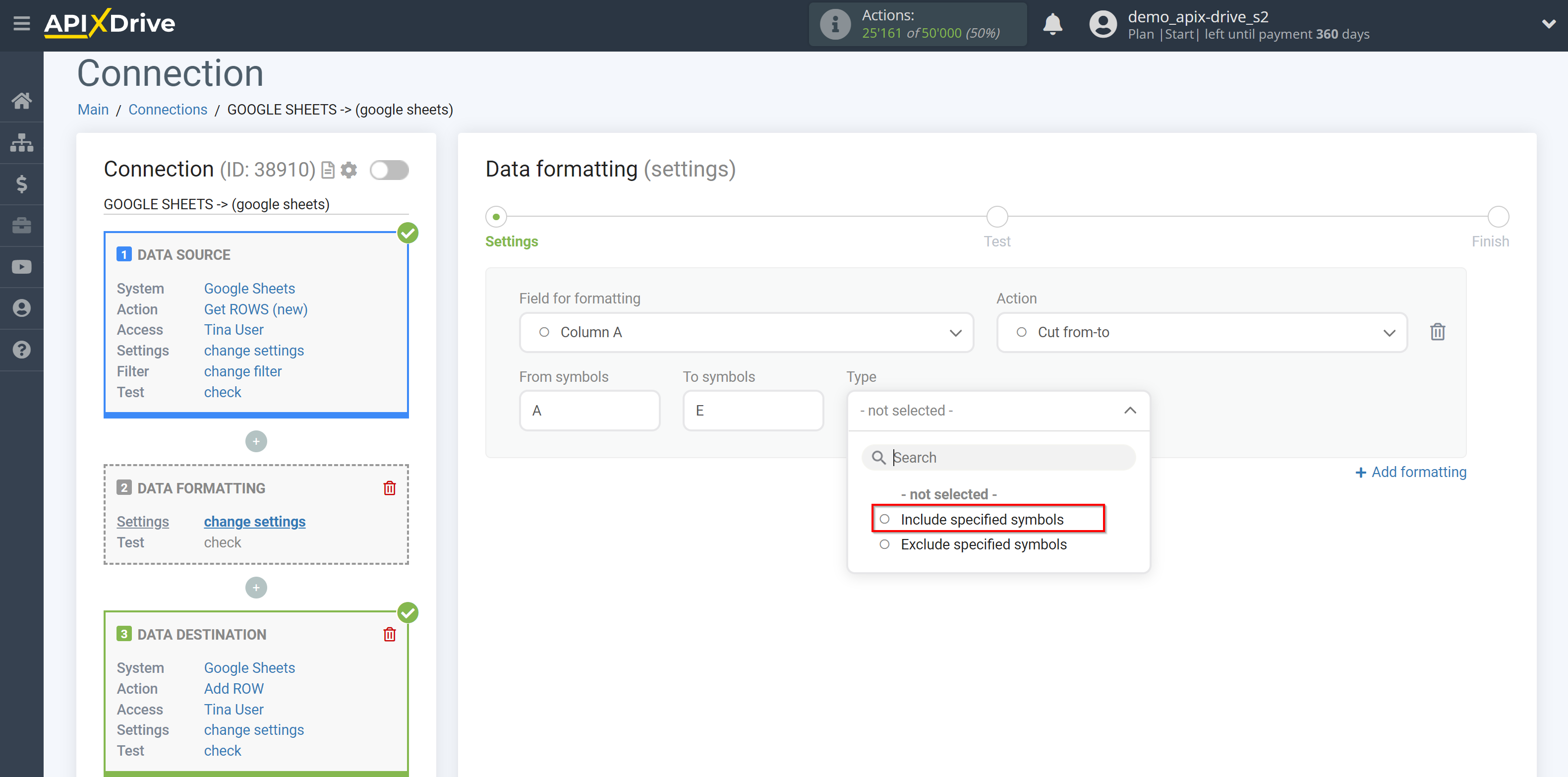 How to setup Data Formatting| Selecting the function Cut from-to