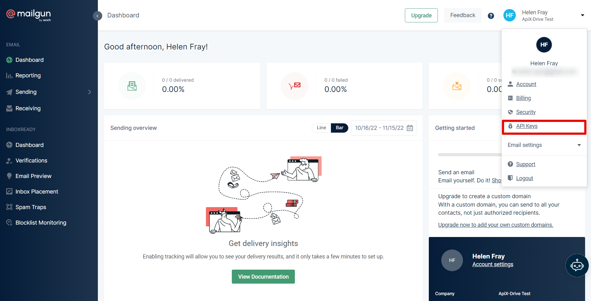 How to Connect Mailgun as Data Destination | Account connection