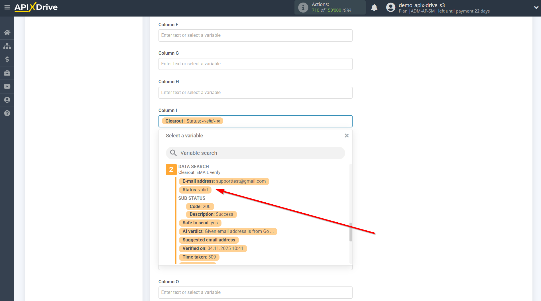 Setting Search to Verification E-MAIL Clearout in Google Sheets | Assigning fields Setting Search to Verification E-MAIL Clearout in Google Sheets | Assigning fields
