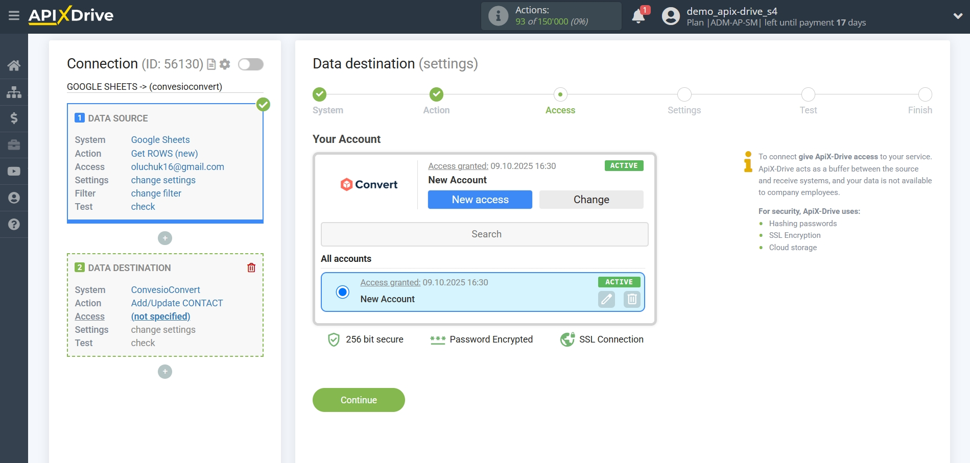 How to Connect ConvesioConvert as Data Destination | Account selection How to Connect ConvesioConvert as Data Destination | Account selection