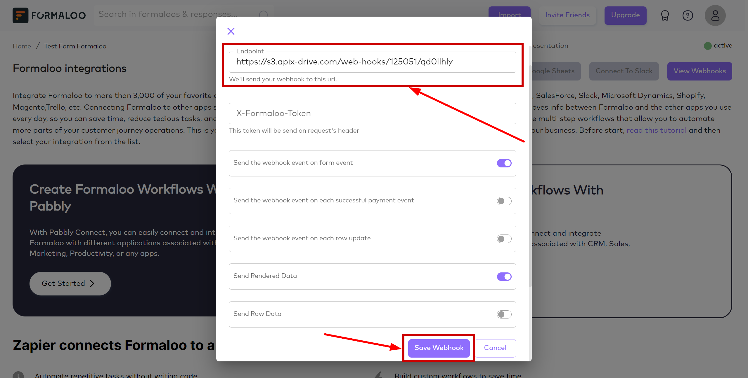 How to Connect Formaloo as Data Source | Webhook setup and saving