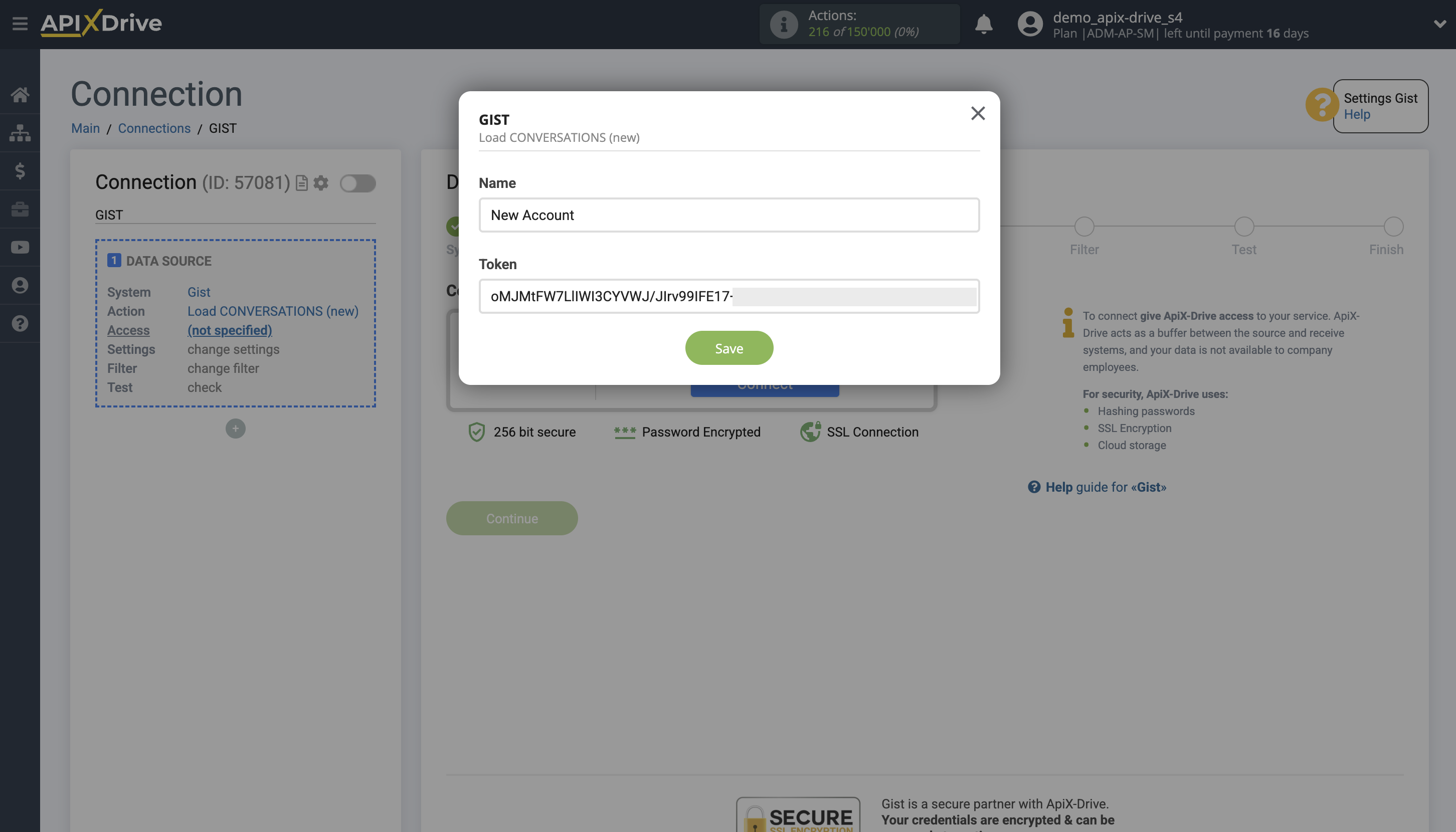 How to Connect Gist as Data Source |&nbsp;Entering access and connection data