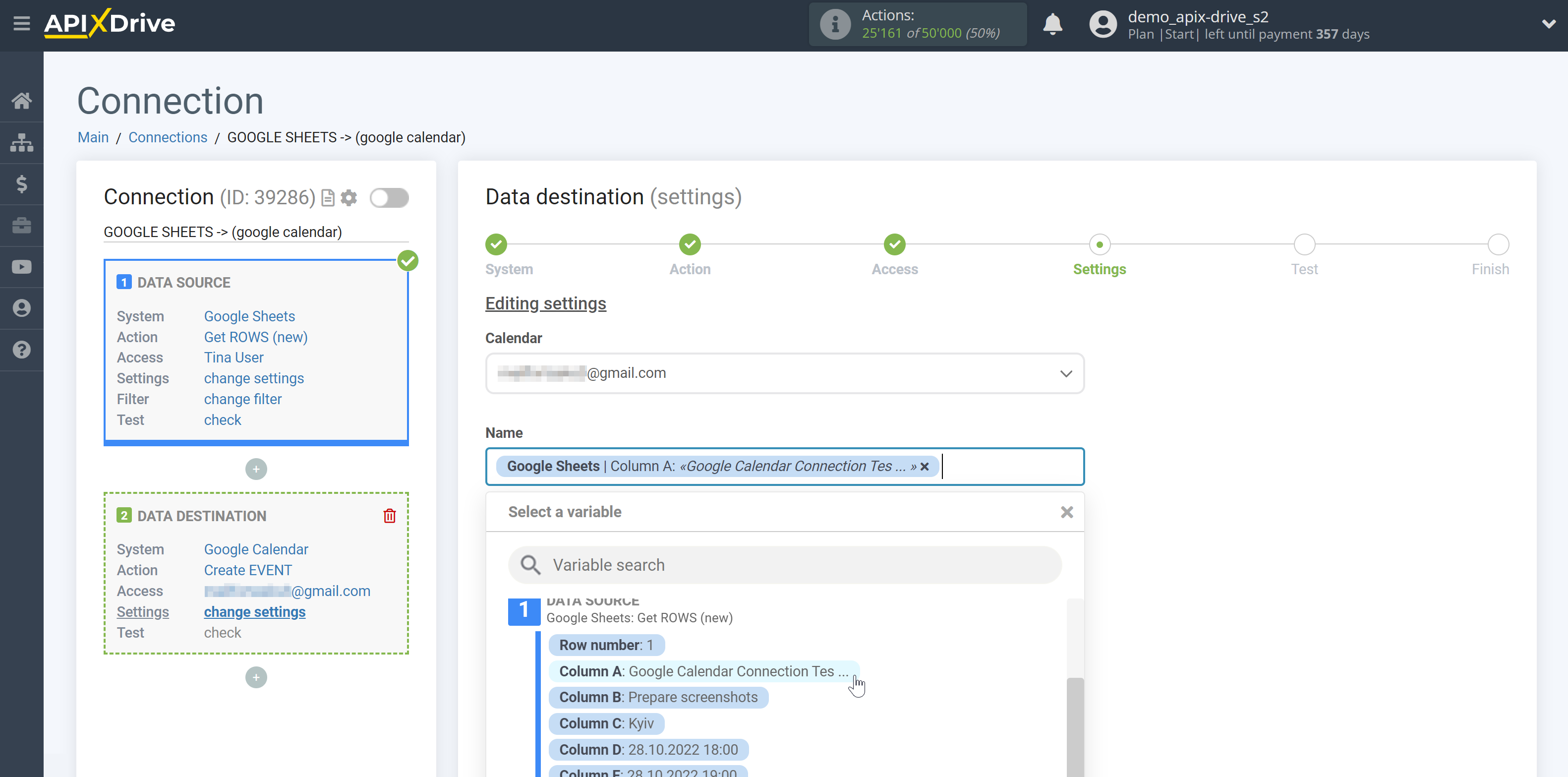 How to Connect Google Calendar as Data Destination | Assigning Fields&nbsp;