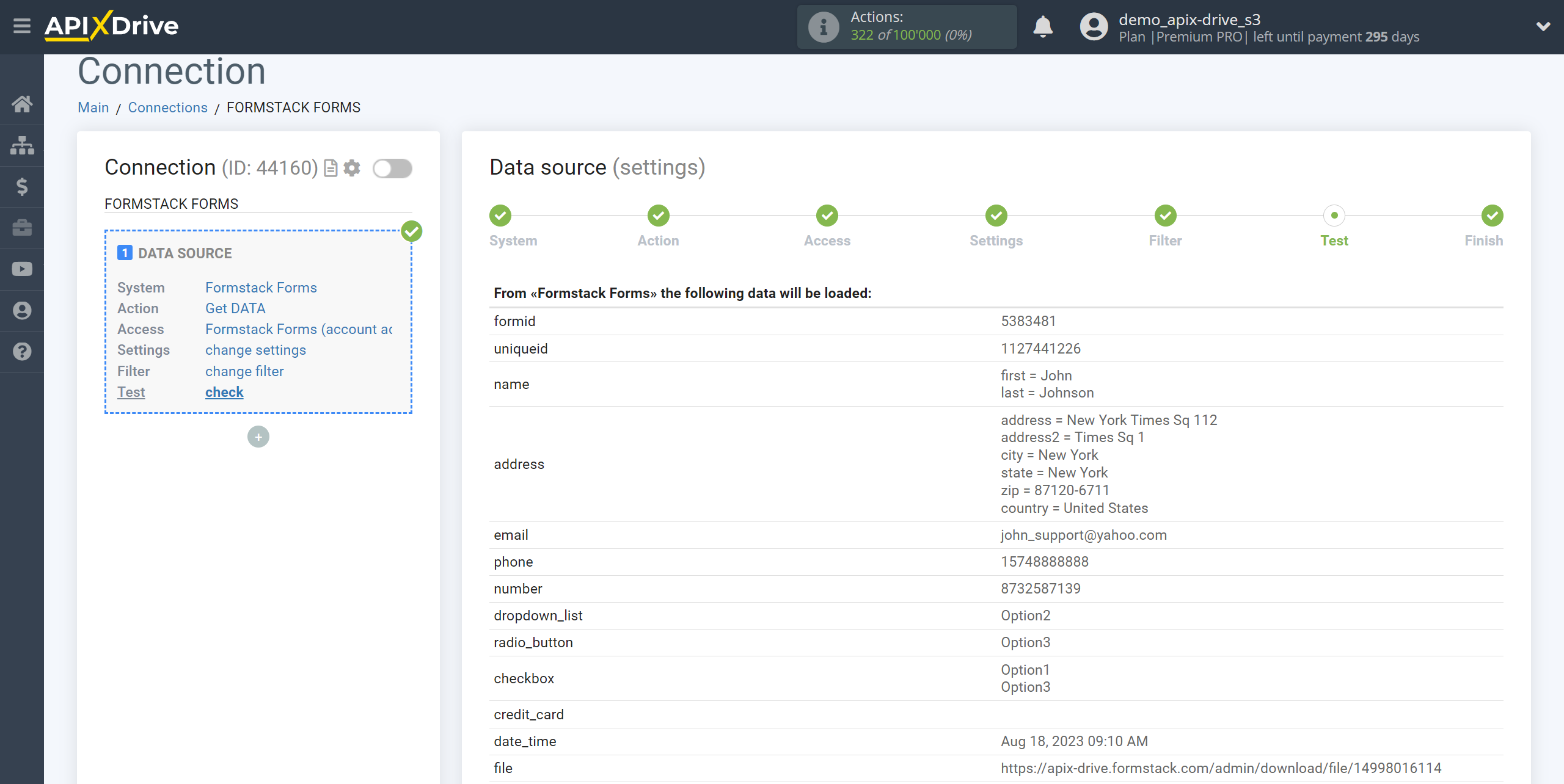 How to Connect Formstack Forms as Data Source | Test Data