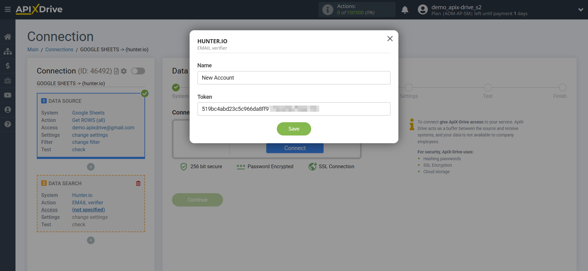 Setting Search to Verification EMAIL Hunter.io in Google Sheets | Entering data for access and connection Setting Search to Verification EMAIL Hunter.io in Google Sheets | Entering data for access and connection