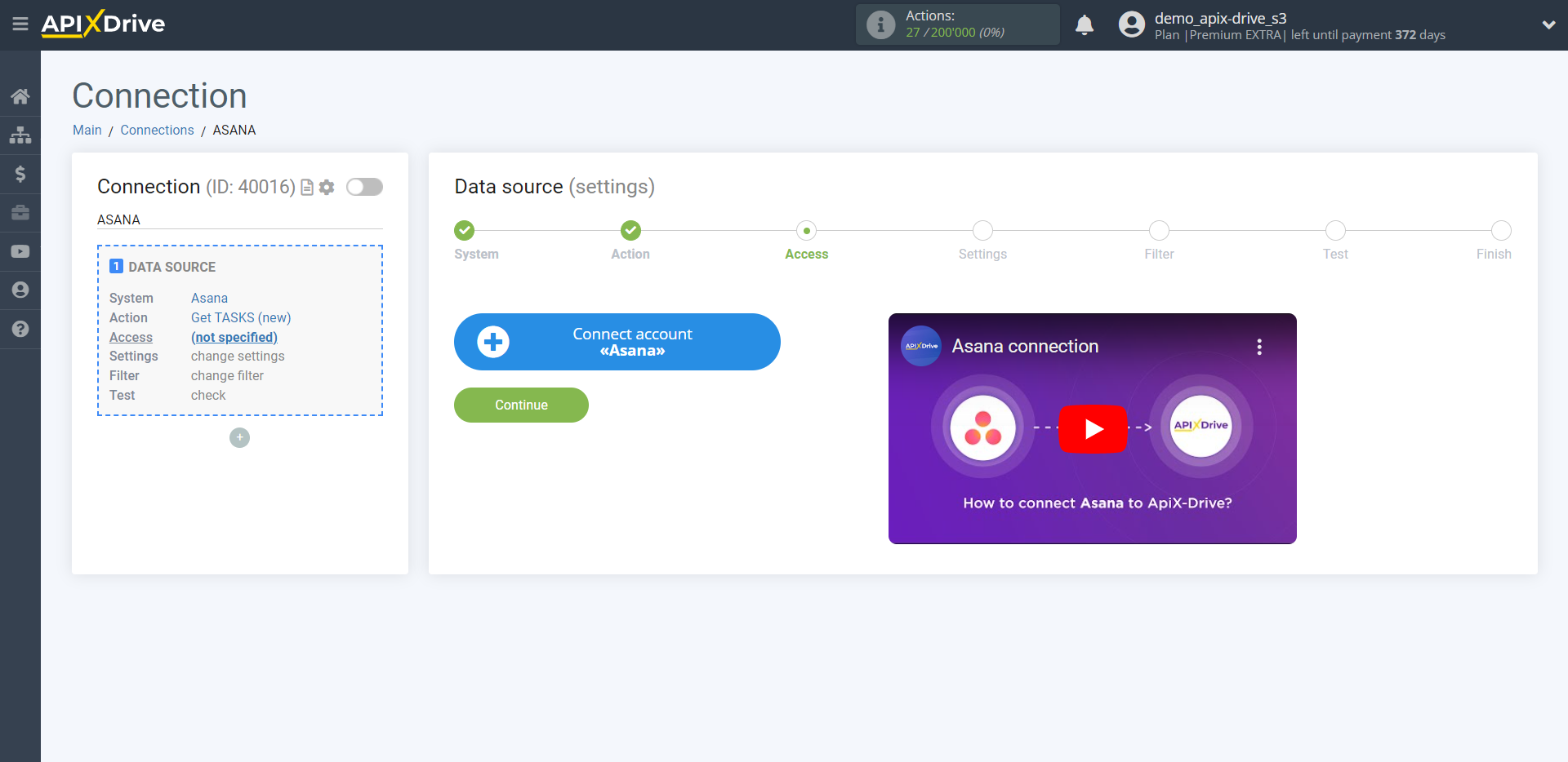 How to Connect Asana as Data Source | Account connection