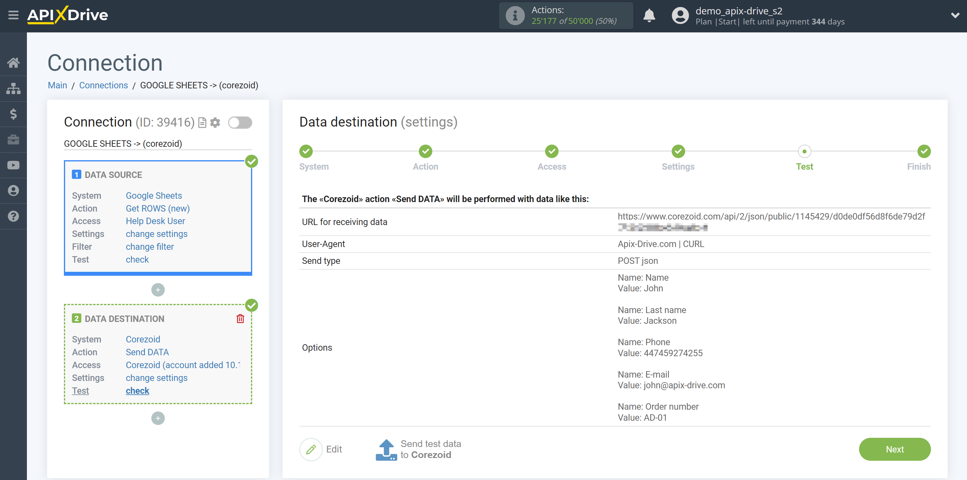 How to Connect Corezoid as Data Destination | Test&nbsp;Data