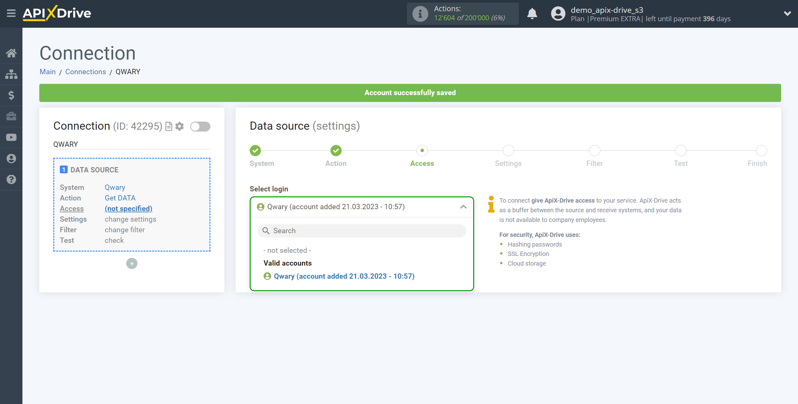 How to Connect Qwary as Data Source | Account selection