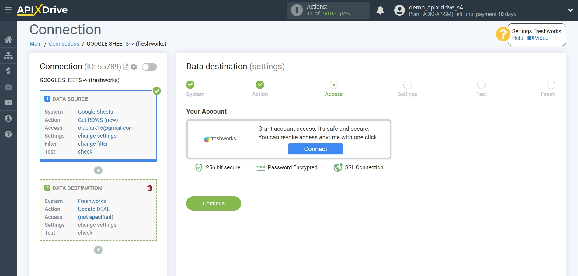 How to setup&nbsp;Freshworks Update Deal / Create Deal | Account connection