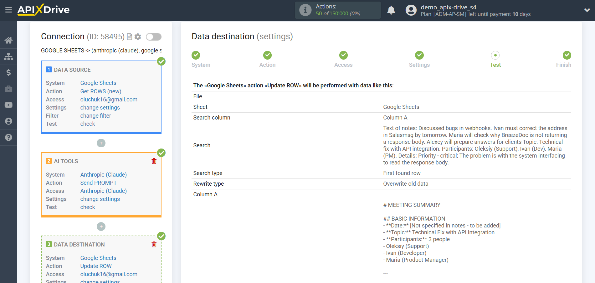 Setting up Anthropic in Google Sheets | Test data