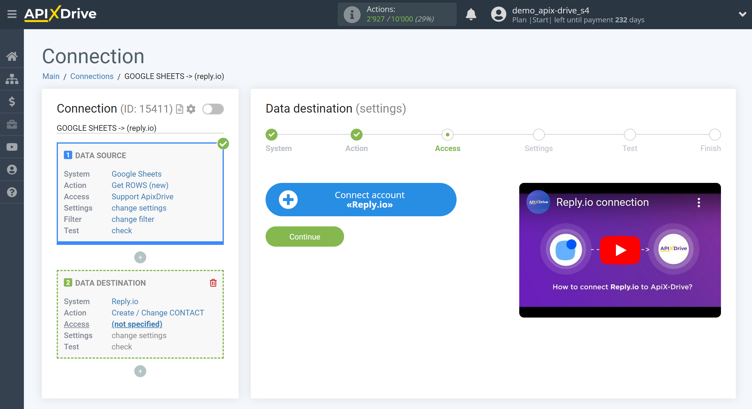 How to Connect Reply.io as Data Destination | Account connection