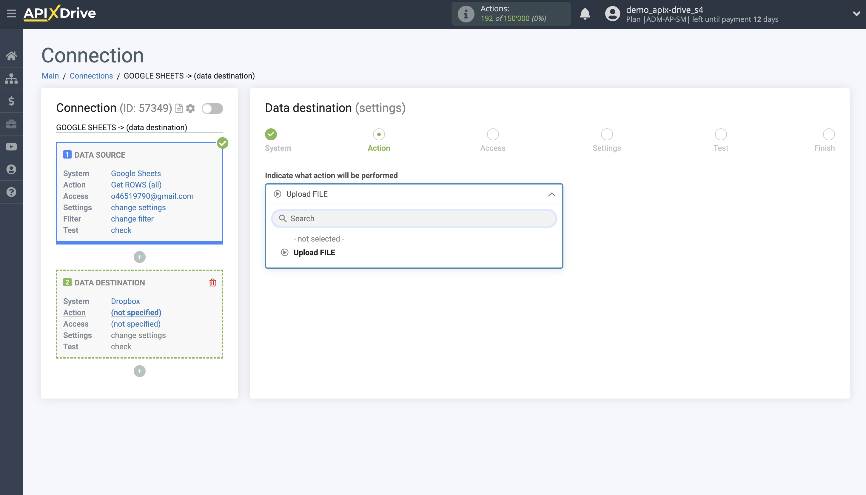 How to Connect Dropbox as Data Destination | Action selection How to Connect Dropbox as Data Destination | Action selection