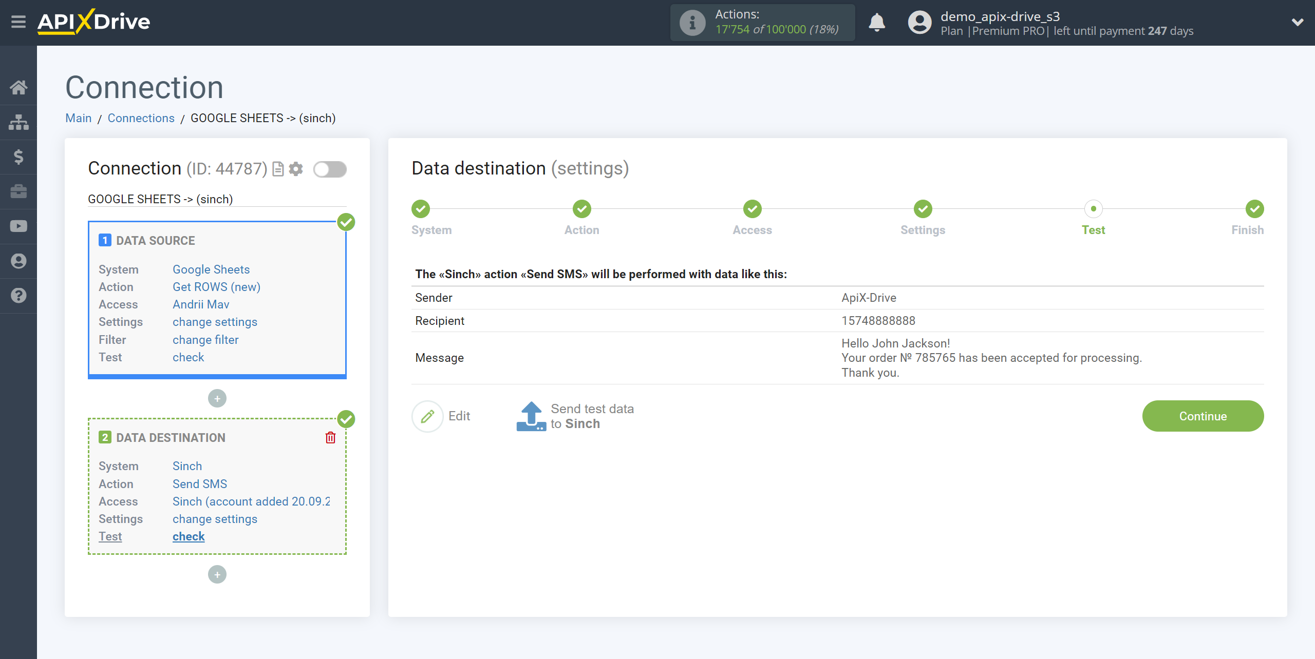 How to Connect Sinch as Data Destination | Test data