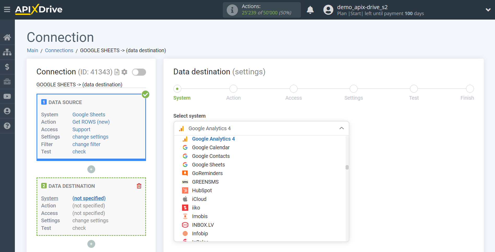 How to Connect Google Analytics 4 as Data Destination | System selection