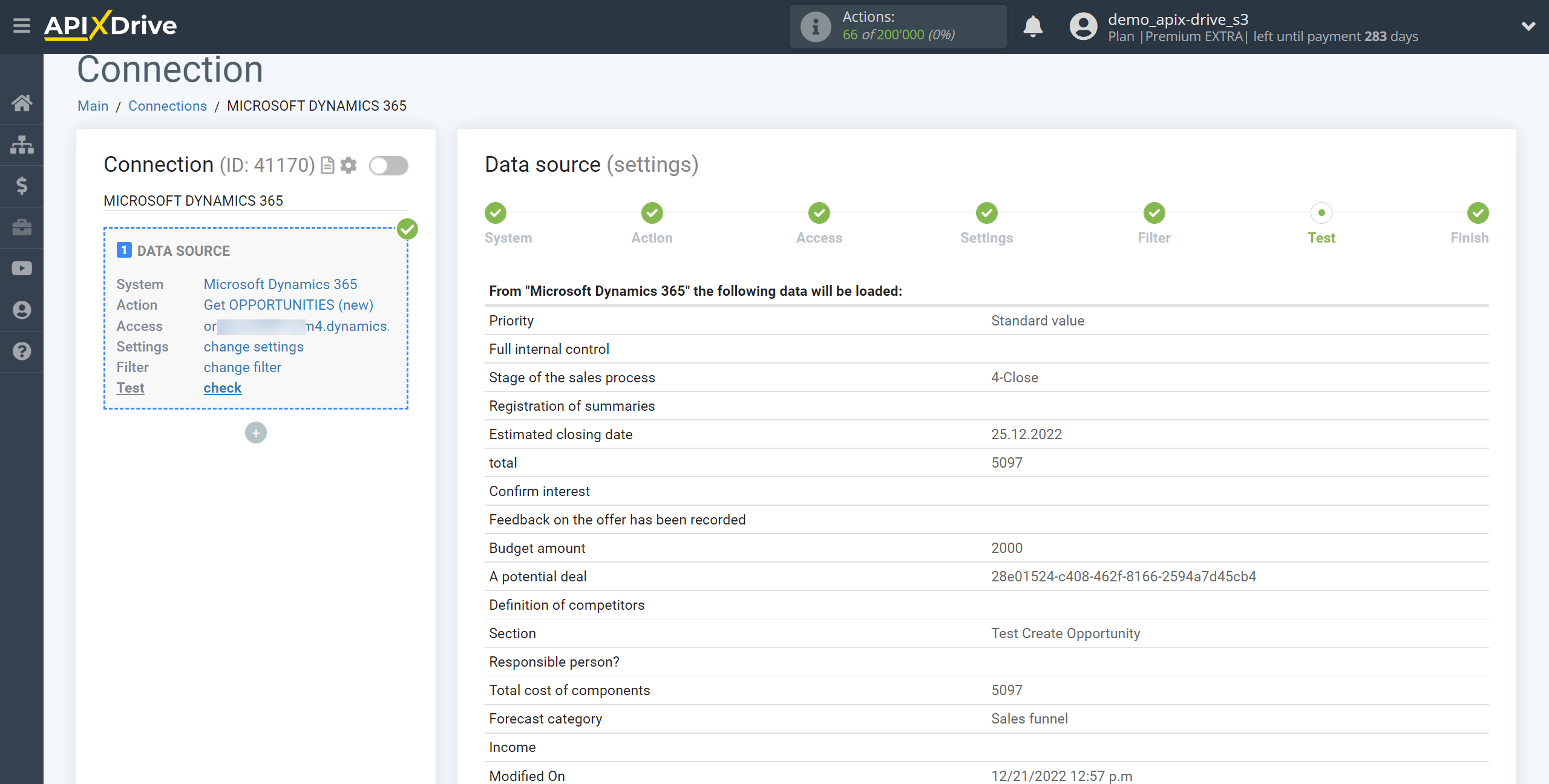 How to Connect Microsoft Dynamics 365 as Data Source | Test data