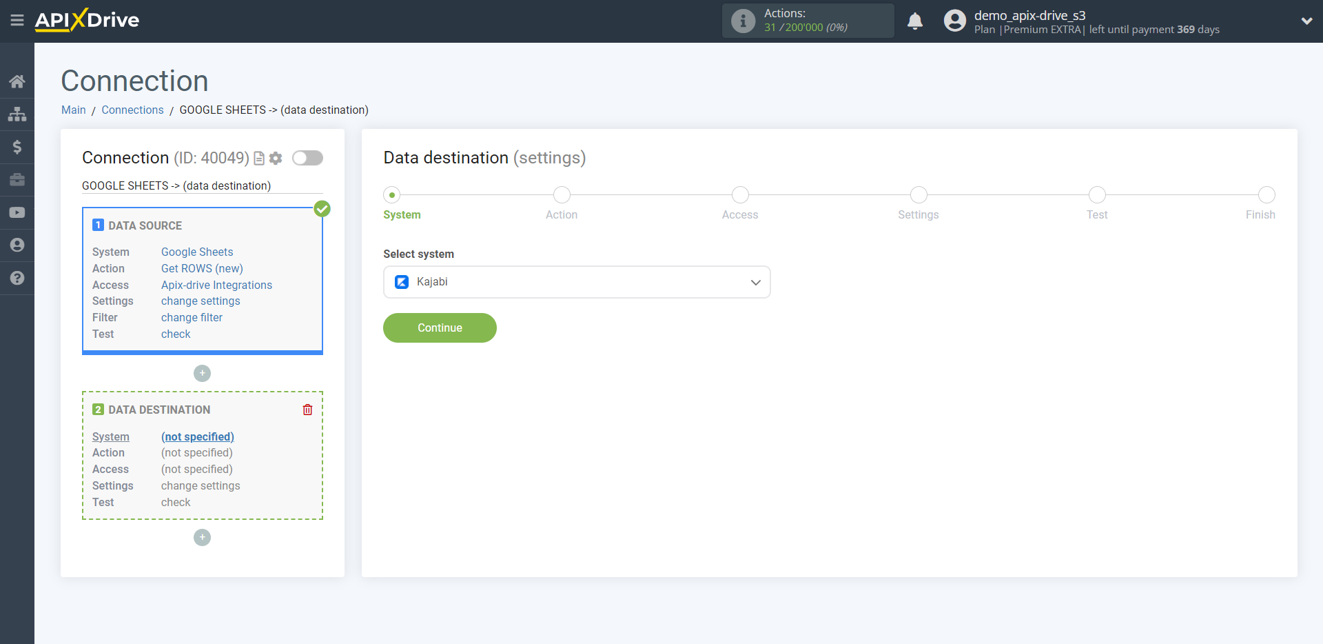 How to Connect Kajabi as Data Destination | System selection