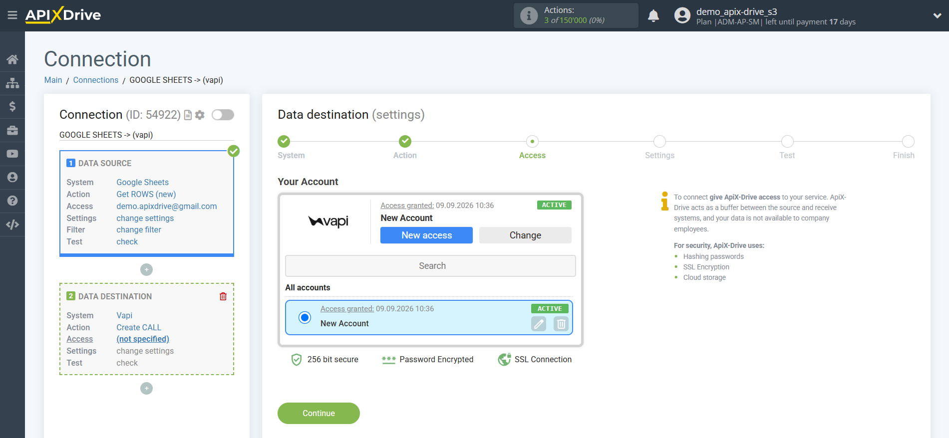 How to Connect Vapi as Data Destination | Account selection