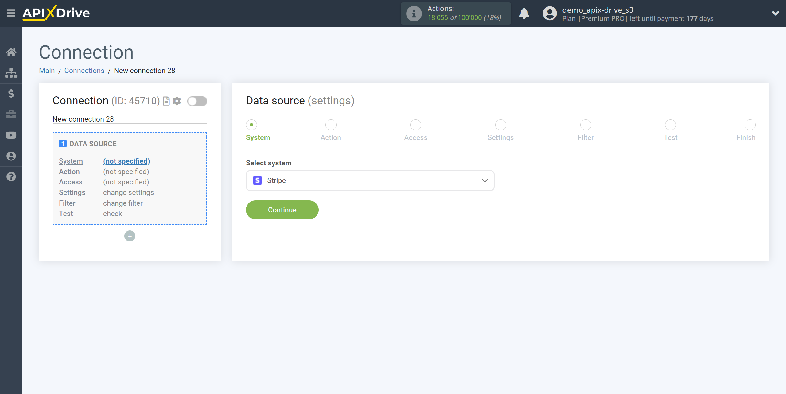 How to Connect Stripe as Data Source | System selection