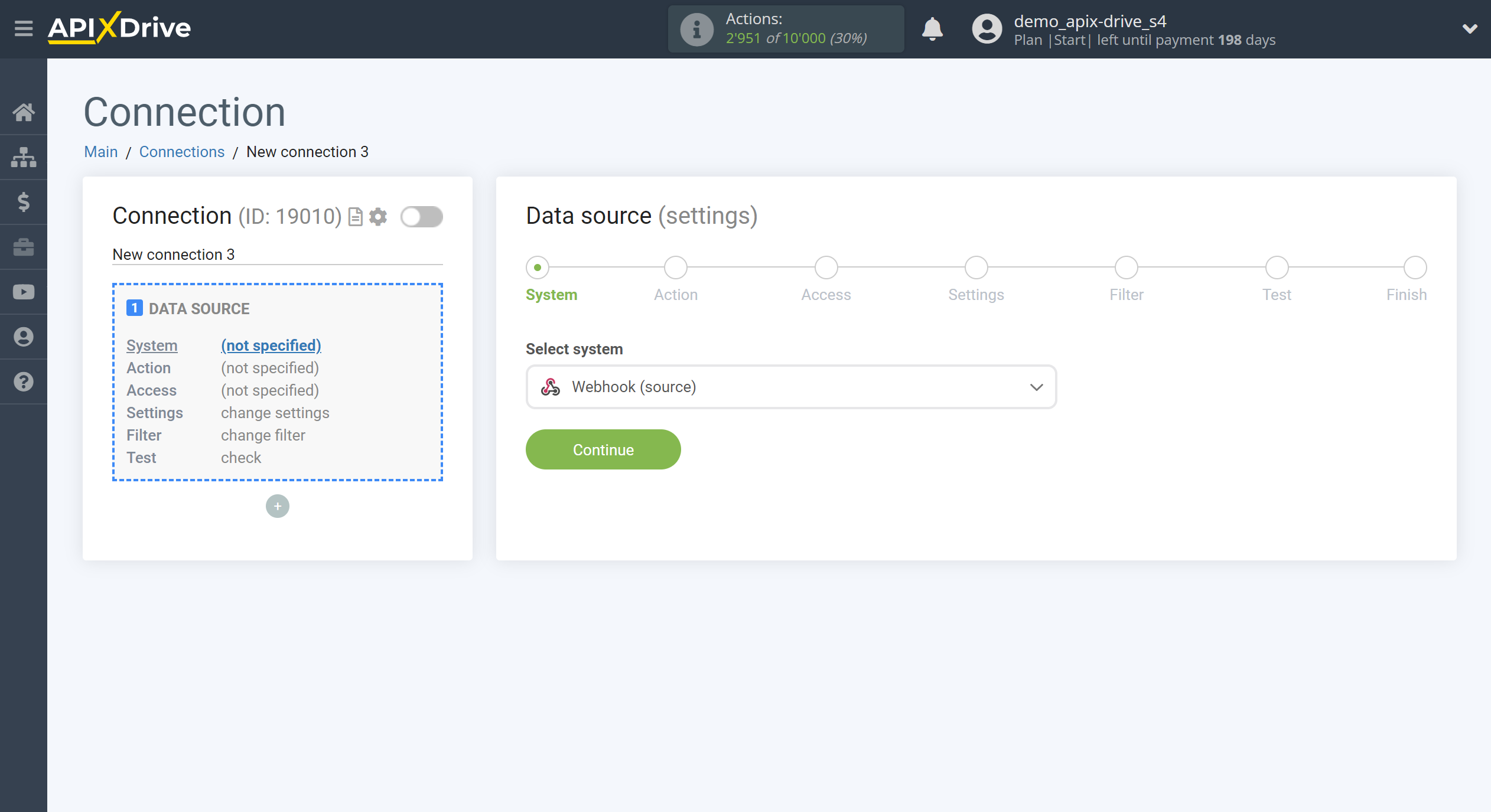 How to Connect Webhooks as Data Source | System selection