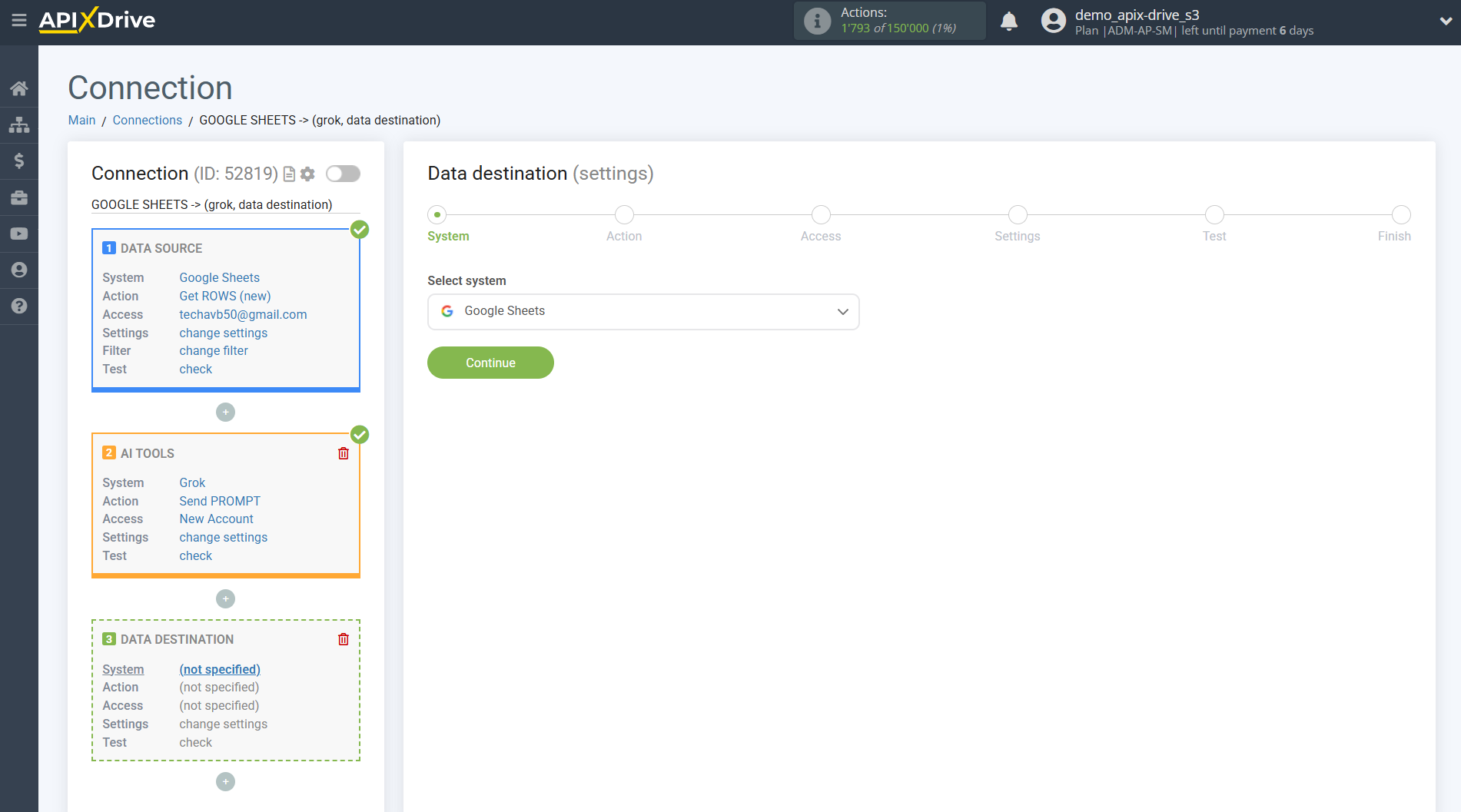 Setting up Grok in Google Sheets | System selection