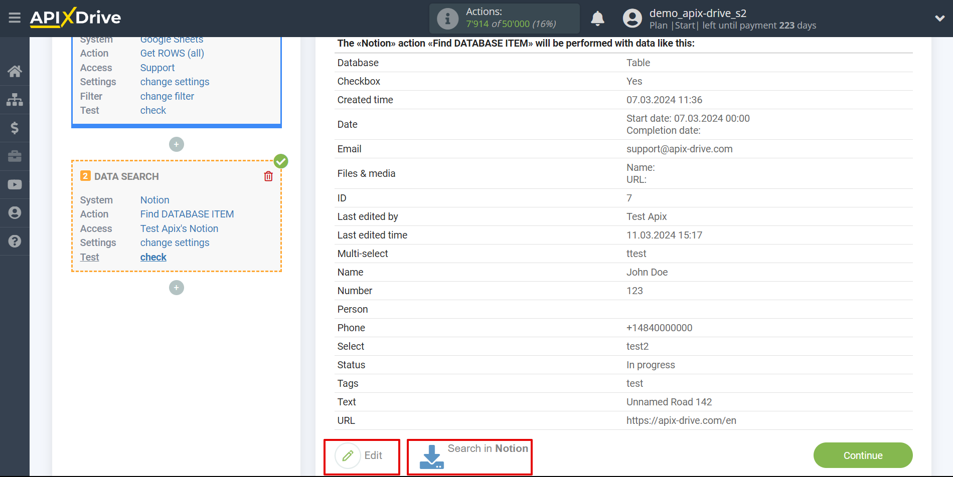 Setting up an Notion Item Search in Google Sheets | Test data