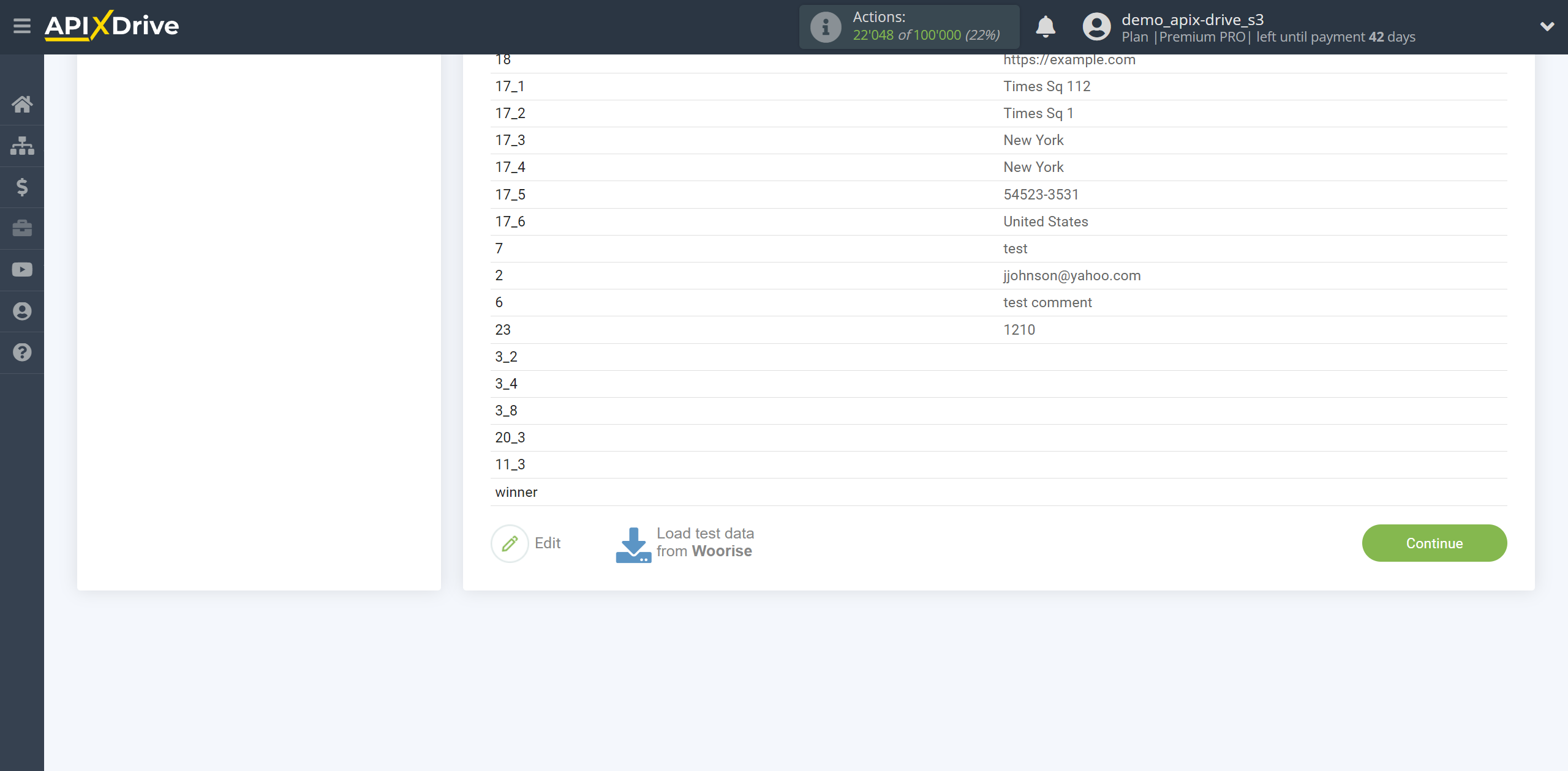 How to Connect Woorise as Data Source | Test data