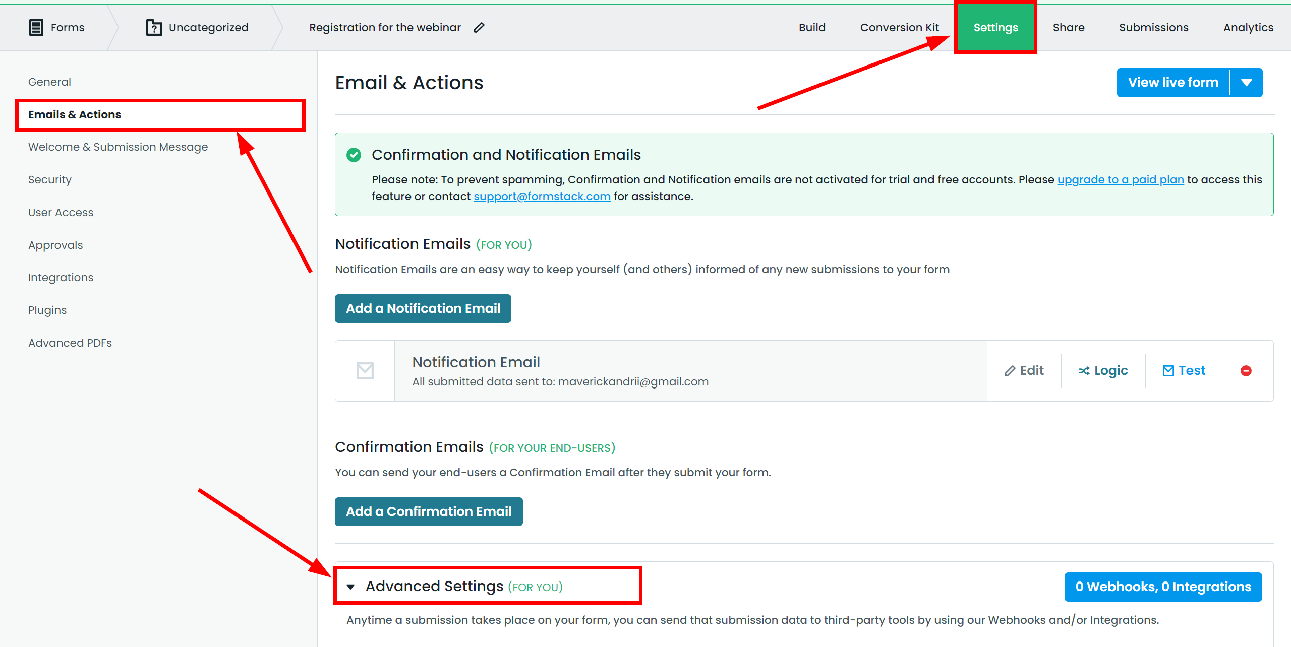 How to Connect Formstack Forms as Data Source  | Go to the section of sending data via Webhooks